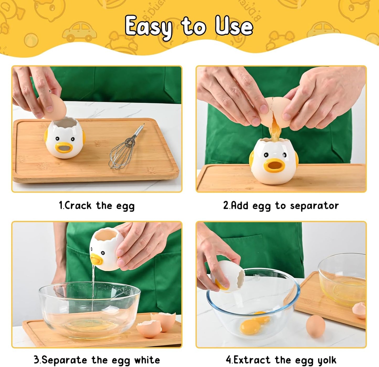 Cute Kitchen Gadgets【2 PCS】Egg Separator for Raw Eggs - Ceramic Egg White/Yolk Separator Tool, Baking Gifts for Women, Lovely Chicken Baking Supplies, Stuff, Accessories.