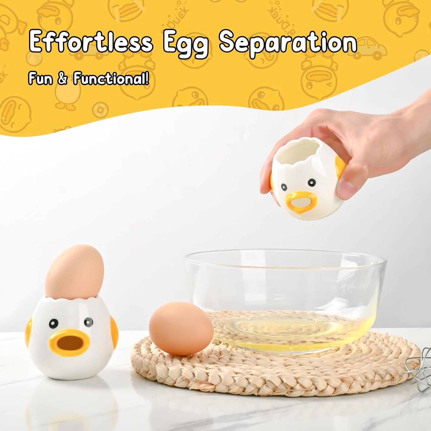 Cute Kitchen Gadgets【2 PCS】Egg Separator for Raw Eggs - Ceramic Egg White/Yolk Separator Tool, Baking Gifts for Women, Lovely Chicken Baking Supplies, Stuff, Accessories.