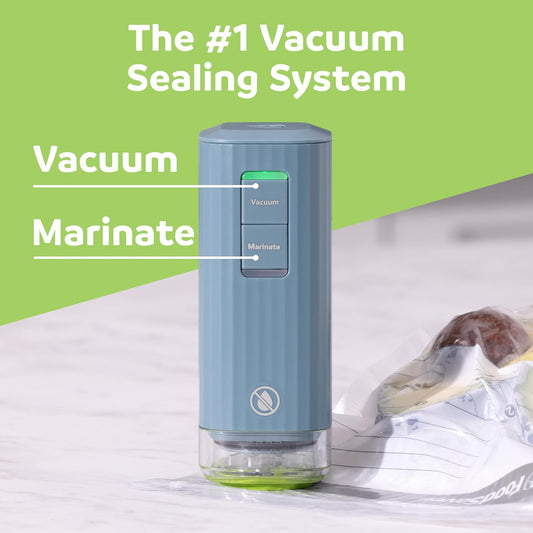FoodSaver Mini Handheld Vacuum Sealer Machine with Marinate Setting & Charging Dock | Cordless Food Vacuum Sealer for Freezer, Storage, Sous Vide, Meal Prep | Blue