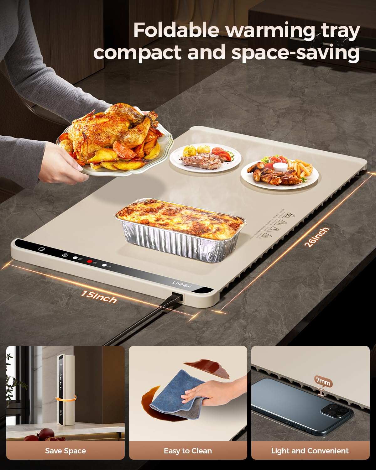 Warming Mat for Food,Food Warming Mat,Electric Warming Tray for Buffets Party and Home Daily Use,Heating Fastly in 10s,Portable Design,Timed Function for Your Family.
