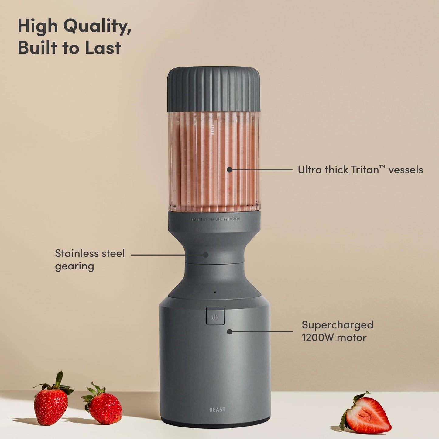 Beast Mega 1200 Plus | Premium Countertop Blender | Smoothies, Shakes, Sauces, Dips, Soups | Blends Ice and Frozen Fruit | XL Vessel | With Extra Vessels, Straw System | (Charcoal, 120V)