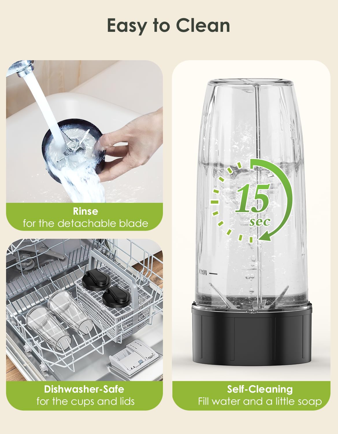 Smoothie Blender, 1100W Personal Blender for Shakes and Smoothies, Blenders and Grinder Combo for Kitchen with 2 * 22 Oz To-Go Cup and Lid for Protein Shake, Baby Food, Frozen Drink