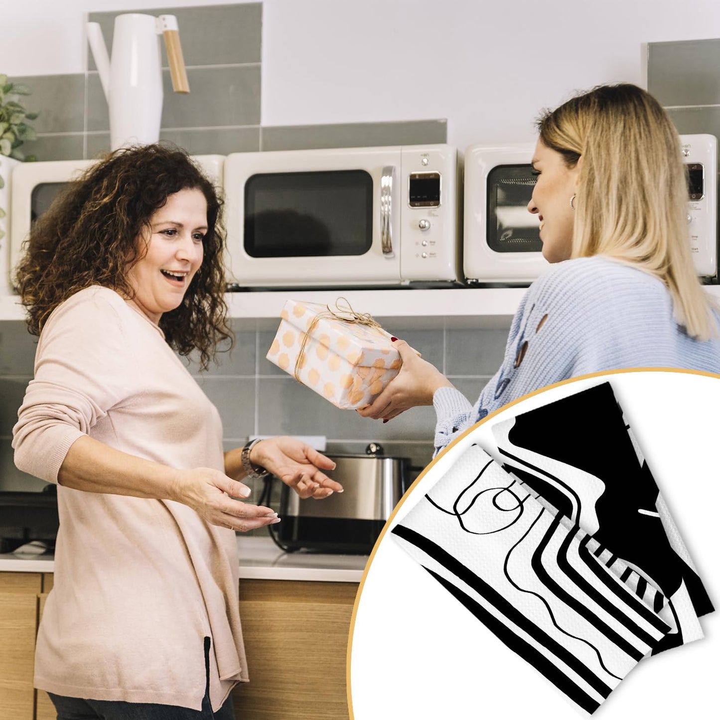 Beige and Black Moroccan Kitchen Towels, Boho Abstract Dish Tea Towels for Kitchen Decor, Retro Mid Century Modern Hand Towel for Bathroom Decor, 16x24 Inches