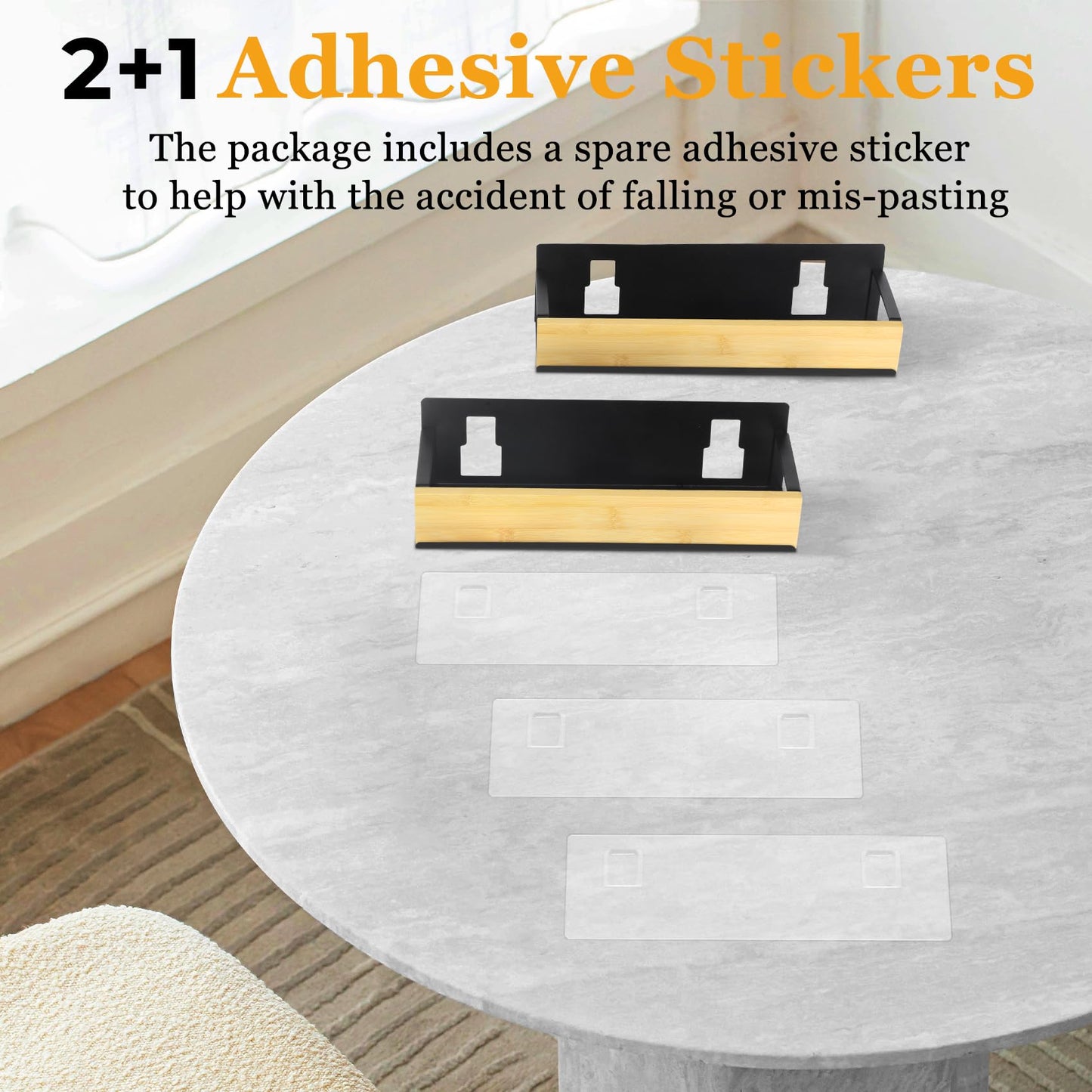 Kitchen Spice Rack for Wall: 2 Packs Black Adhesive Spice Racks Wall Mount - 11.8" Large Hanging Storage Organizer Cabinet Without Drilling for Work Room Bathroom Shelves