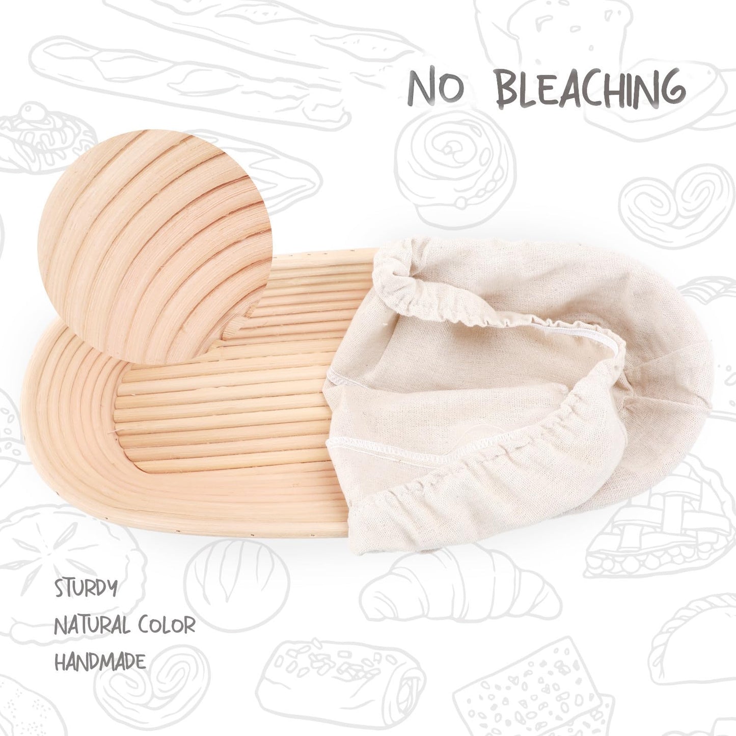 Bread Proofing Baskets Set of 2 10 inch Oval Shaped Dough Proofing Bowls w/Liners Perfect for Professional & Home Sourdough Bread Baking