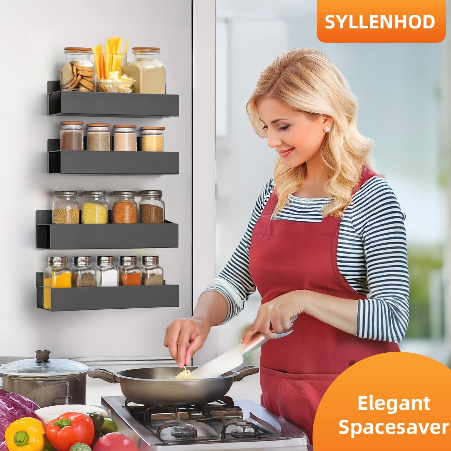 Kitchen Spice Rack for Wall: 2 Packs Black Adhesive Spice Racks Wall Mount - 11.8" Large Hanging Storage Organizer Cabinet Without Drilling for Work Room Bathroom Shelves