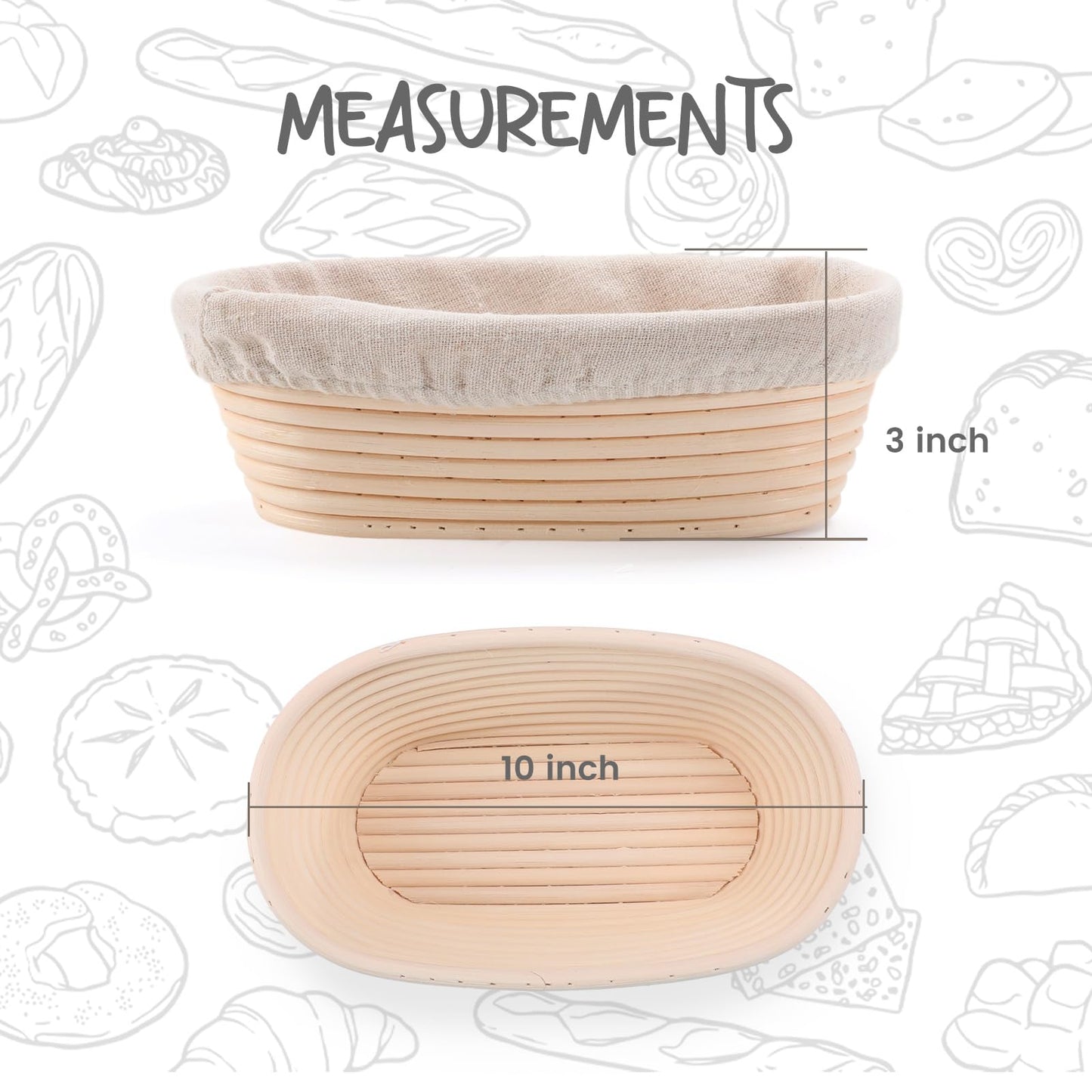 Bread Proofing Baskets Set of 2 10 inch Oval Shaped Dough Proofing Bowls w/Liners Perfect for Professional & Home Sourdough Bread Baking