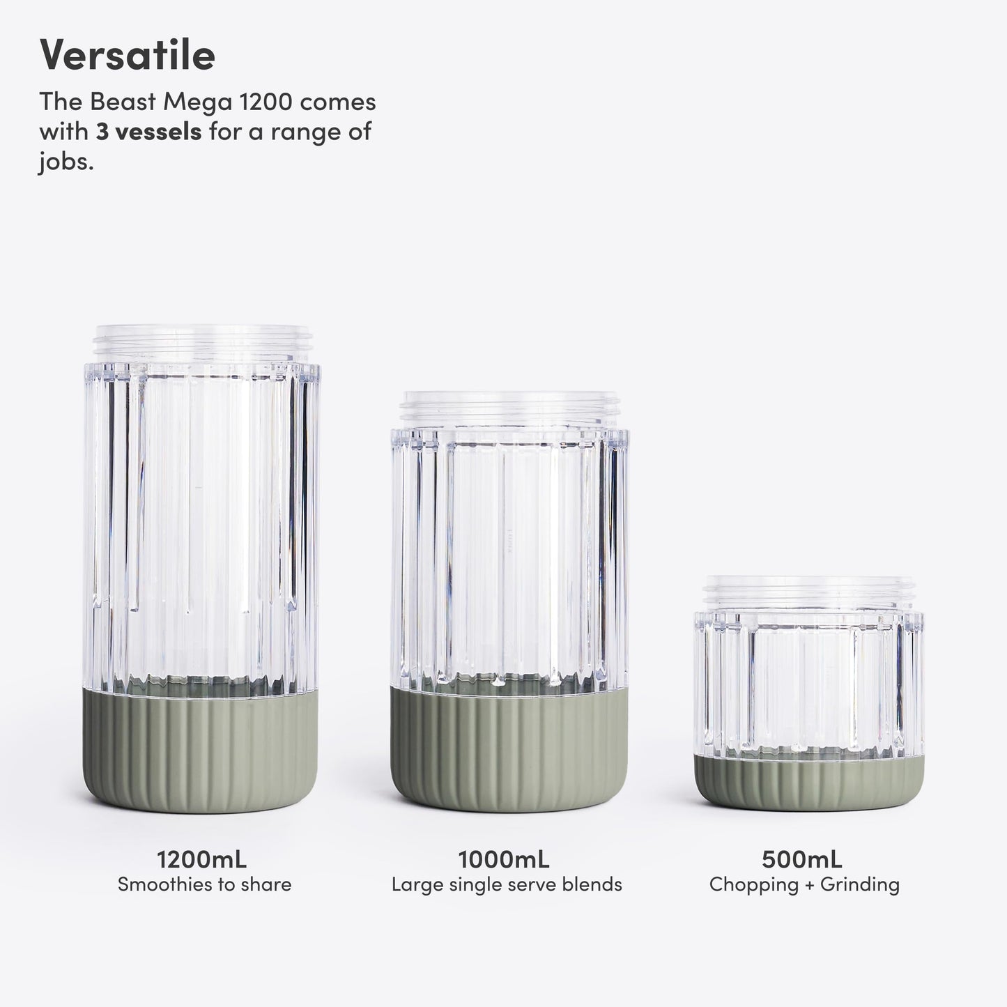 Beast Mega 1200 Plus | Premium Countertop Blender | Smoothies, Shakes, Sauces, Dips, Soups | Blends Ice and Frozen Fruit | XL Vessel | With Extra Vessels, Straw System | (Charcoal, 120V)