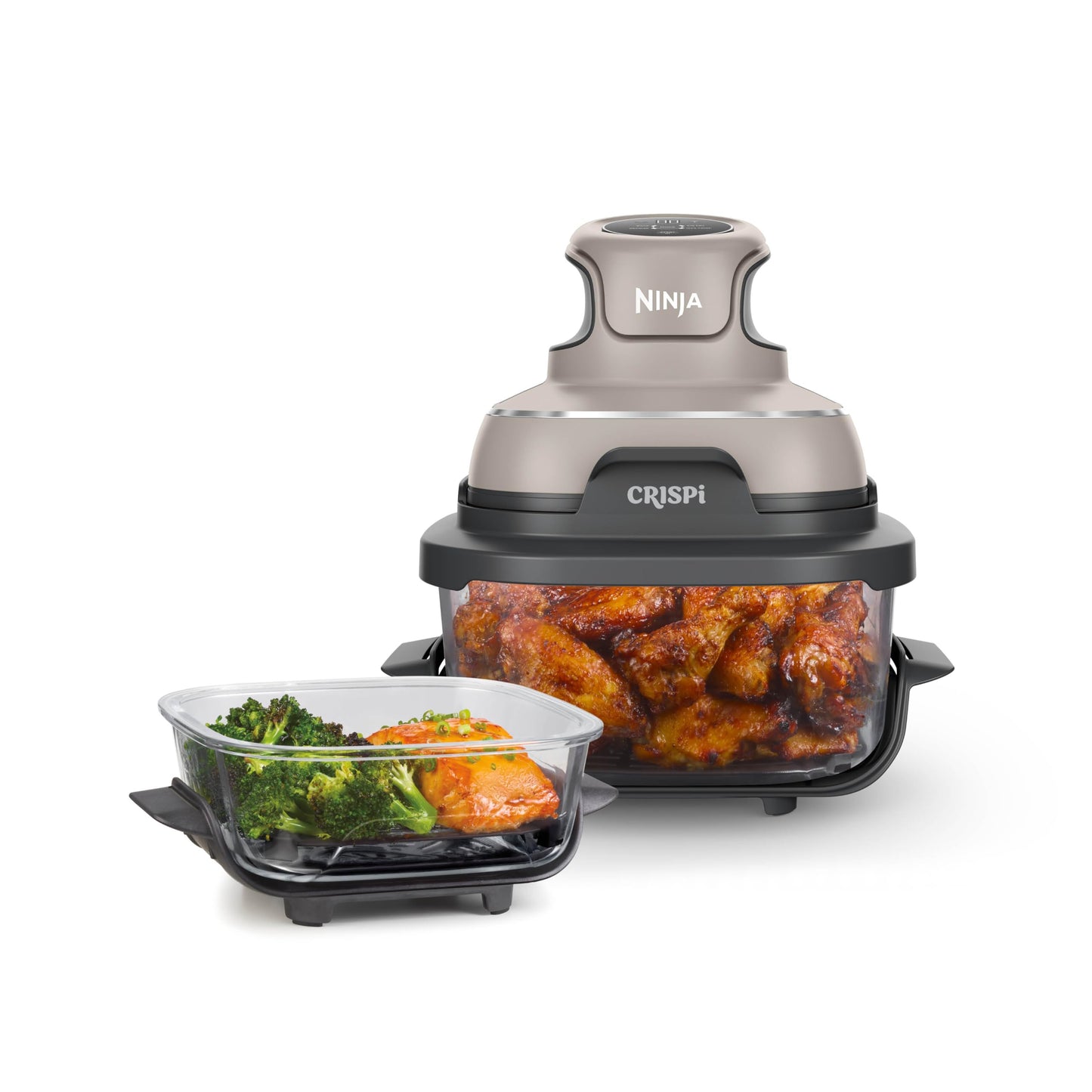 Ninja | Air Fryer | Crispi 4-in-1 Portable Cooking System | 4QT & 6 Cup Glass Containers, Crisper Plates & Storage Lids Included | Microwave, Freezer & Dishwasher Safe | Cherry Crush | FN101DR