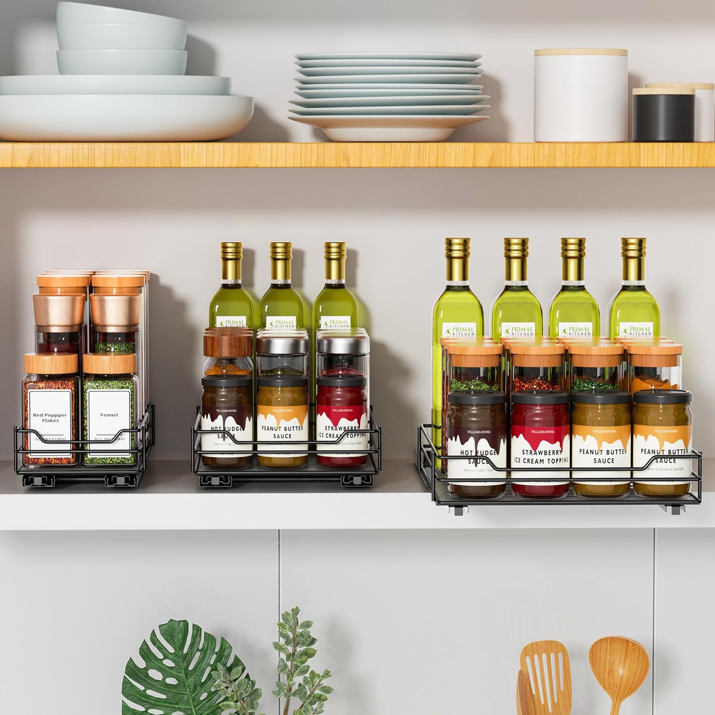 RCHYFEED Pull Out Spice Rack Organizer for Cabinet,Slide out Spice Organizer for Inside Cabinets,Heavy Duty Spice Organization for Kitchen and Pantry,Seasoning,Sauces(1-Tier,8.5" Wx10.5 Dx2.5 H)