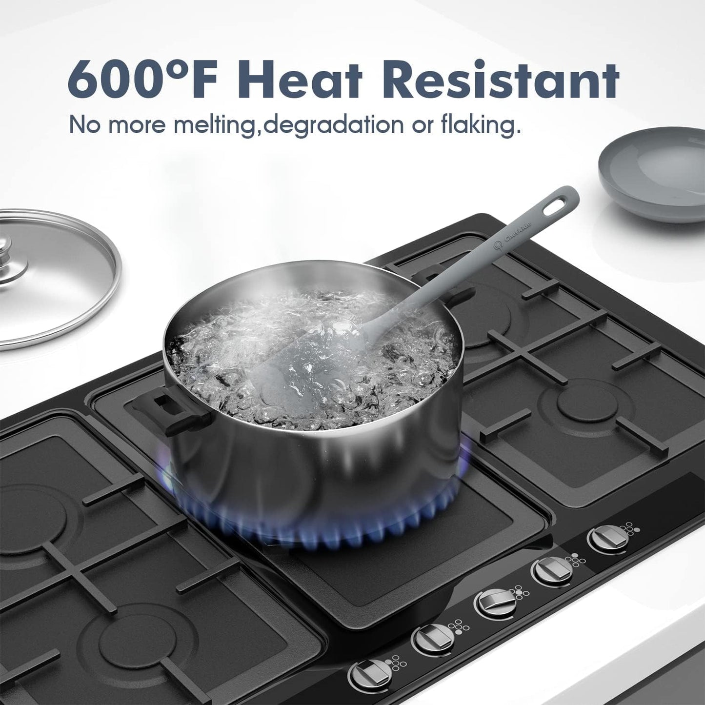 5 Pieces Silicone Spatula Set, Food Grade Rubber Spatula, Upgrade Strong Handle with Ergonomic Grip, Heat Resistant Up to 600°F for Nonstick Cookware, Cooking