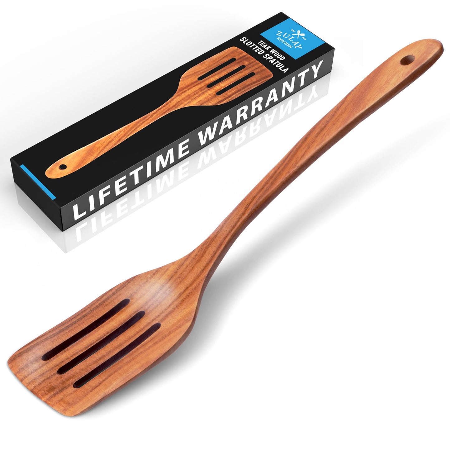 Zulay Kitchen 9.4" Teak Wooden Cooking Spoon – Durable, Non-Stick Wooden Utensil for Cooking, Stirring, Mixing & Serving – Heat-Resistant, Smooth Finish Kitchen Spoon for Nonstick Cookware