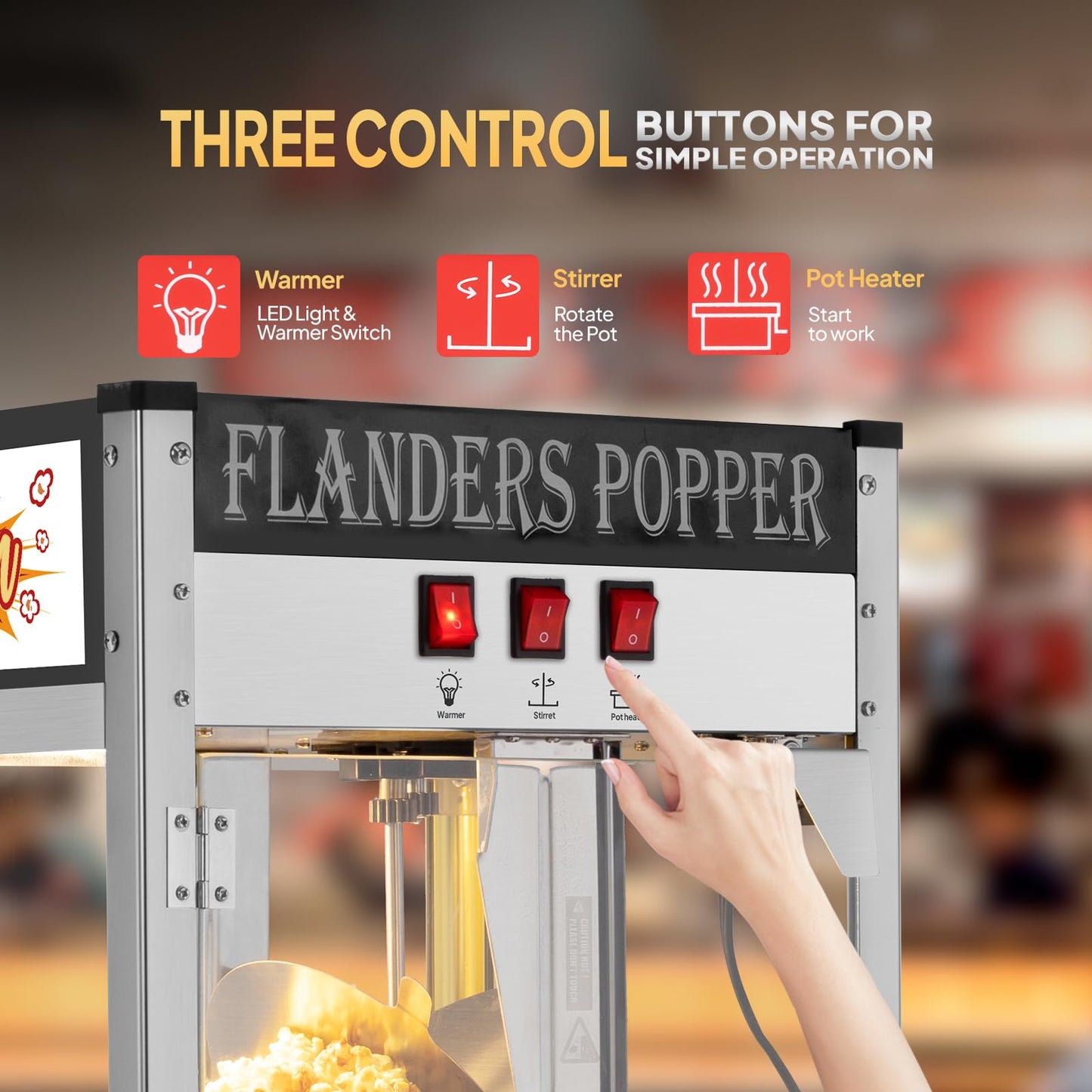 ROVSUN Popcorn Machine with 8 Ounce Kettle Makes Up to 32 Cups, Commercial Popcorn Machine Countertop Popcorn Maker w/Stainless Steel Scoop, Oil Spoon & 3 Popcorn Cups for Home Movie Theater, ETL