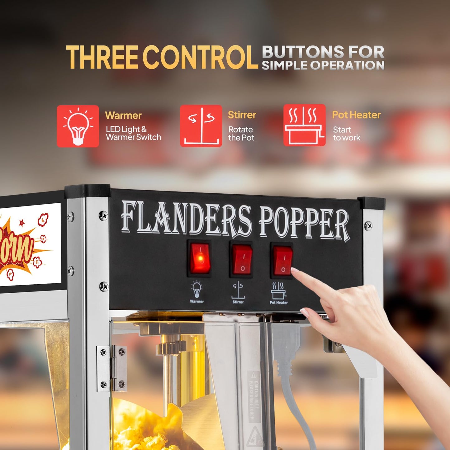 ROVSUN Popcorn Machine with 8 Ounce Kettle Makes Up to 32 Cups, Commercial Popcorn Machine Countertop Popcorn Maker w/Stainless Steel Scoop, Oil Spoon & 3 Popcorn Cups for Home Movie Theater, ETL