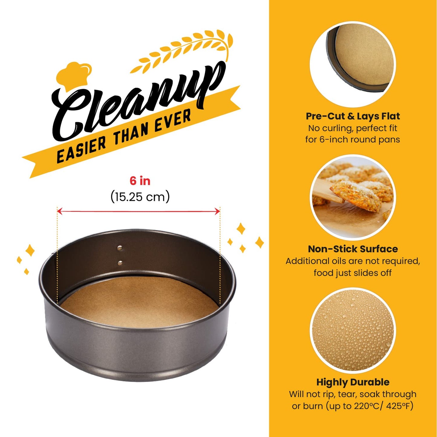 [220 Liners] Heavy Duty 8 Inch Parchment Rounds Paper Baking Sheets | Precut Silicone Coated & Unbleached – Will Not Curl or Burn – Non-Toxic & Comes in Convenient Packaging