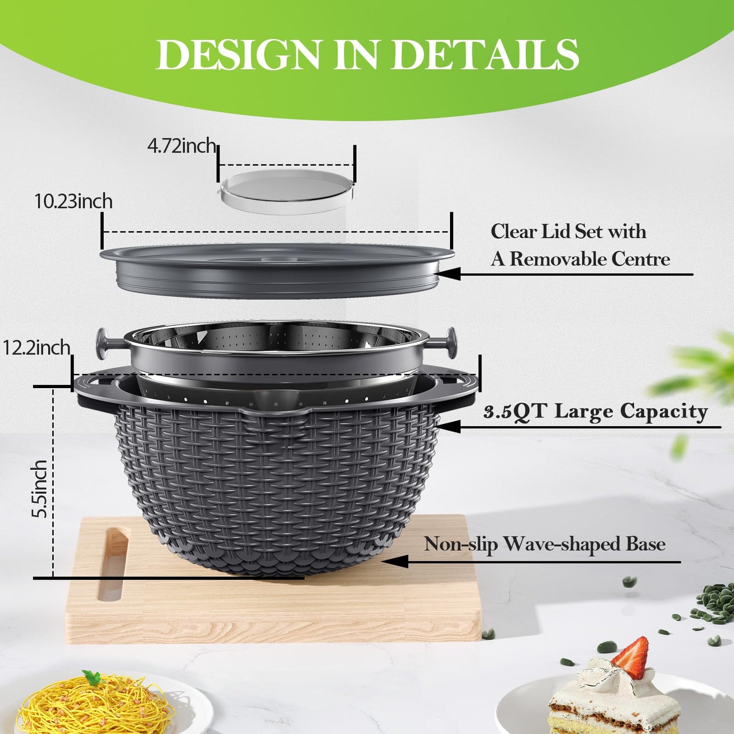 Over the Sink Colander - Strainers and Colanders - Stainless Steel Strainer - Expandable Sink Colander with Rubber Grip for Strain, Drain, Rinse Fruits, Vegetables, Home Kitchen Essentials