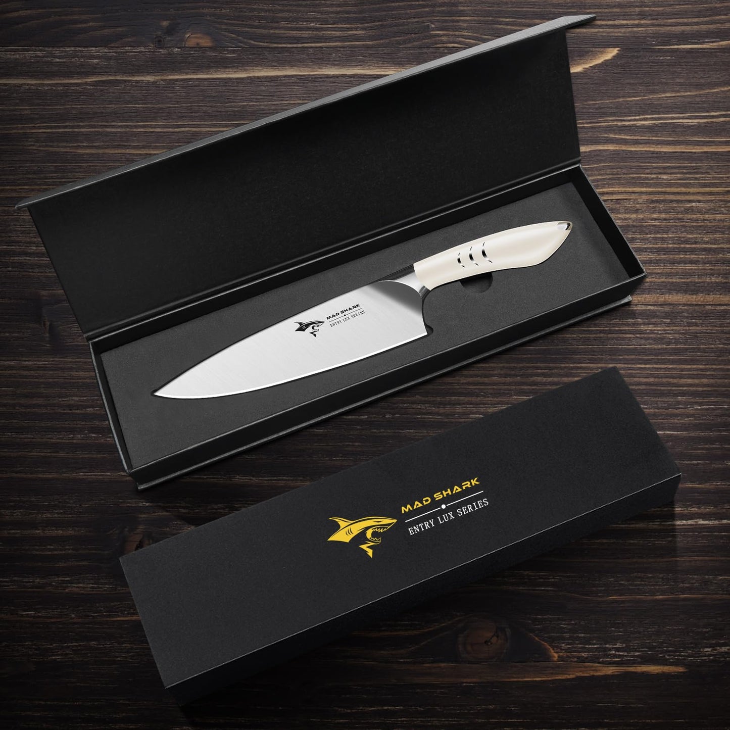 MAD SHARK Chef Knife 8 inch Chopping Knife High Carbon Stainless Steel Shark Chef's Knives with Ergonomic Handle, Cooking Knife with Gift Box, Birthday Gifts for Mom/Dad, Black