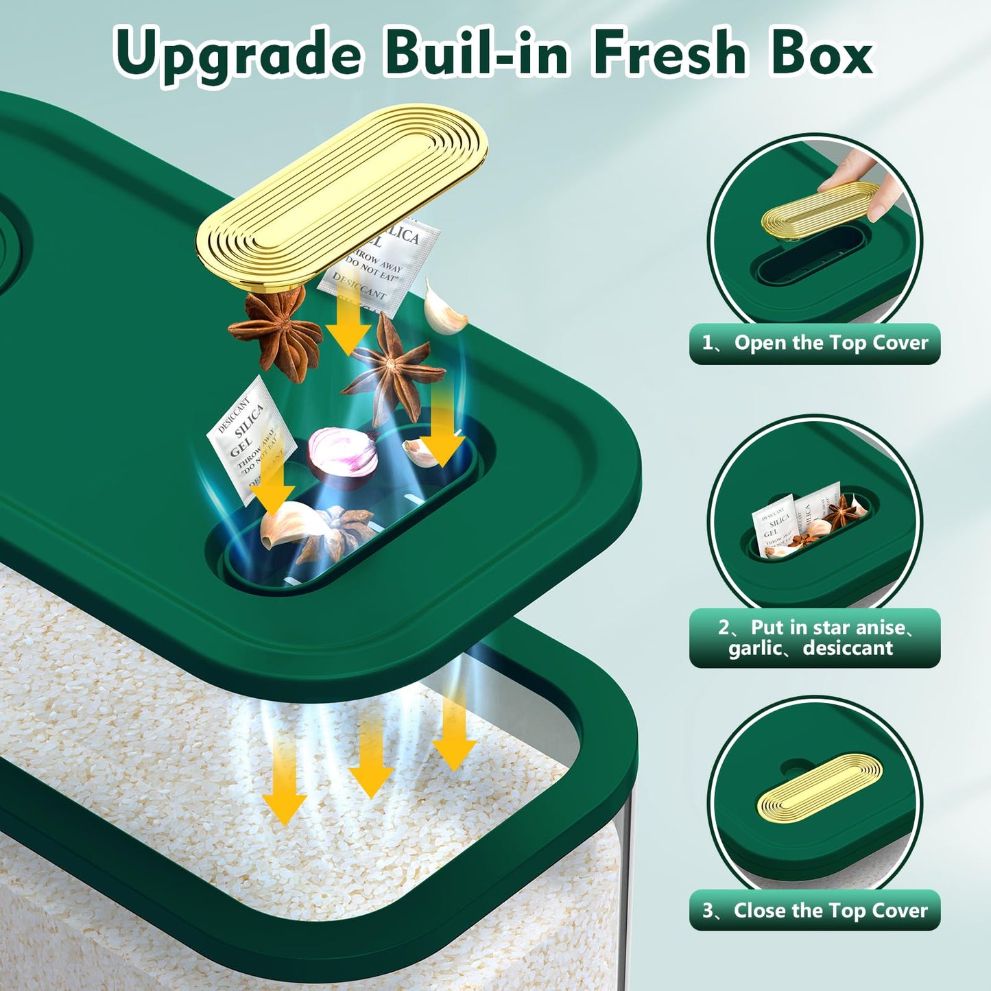 22-25 Lbs Rice Dispenser, Large Cereal Dry Food Storage Containers with Measuring Cup,BPA-Free Household for Kitchen Pantry Organization-Blue