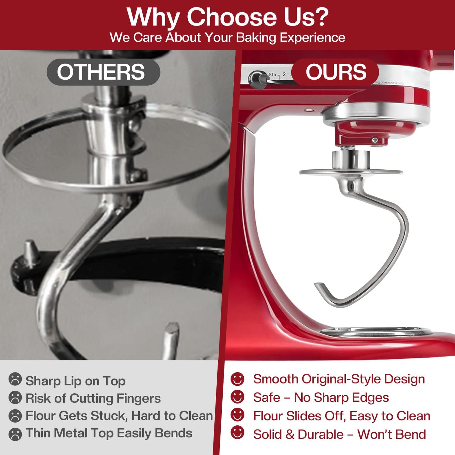 Stainless Steel Dough Hook for Kitchenaid 4.5-5 Qt Tilt-Head Mixers,Dishwasher Safe,Heavy-Duty Replacement K45DH for kitchen aid Dough Hook Attachment