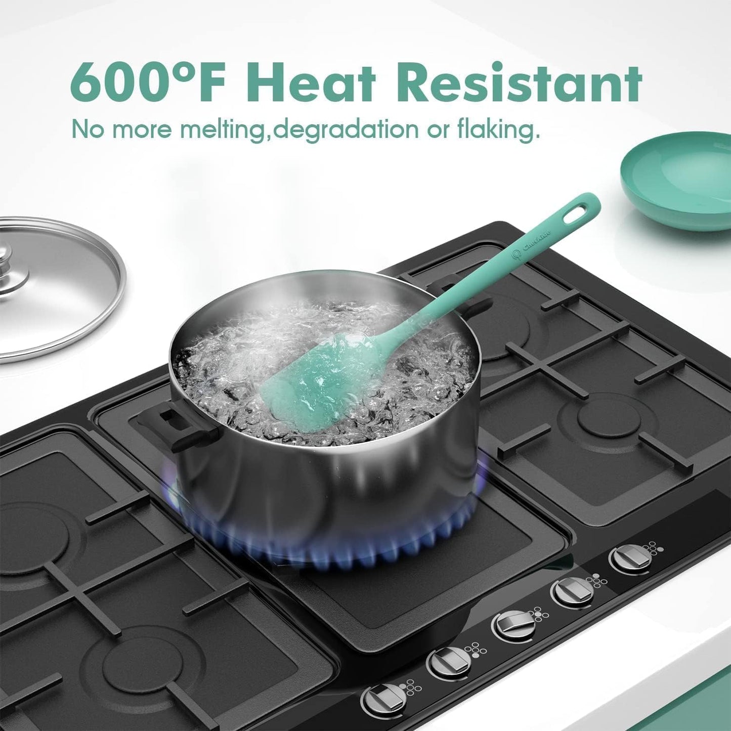 5 Pieces Silicone Spatula Set, Food Grade Rubber Spatula, Upgrade Strong Handle with Ergonomic Grip, Heat Resistant Up to 600°F for Nonstick Cookware, Cooking