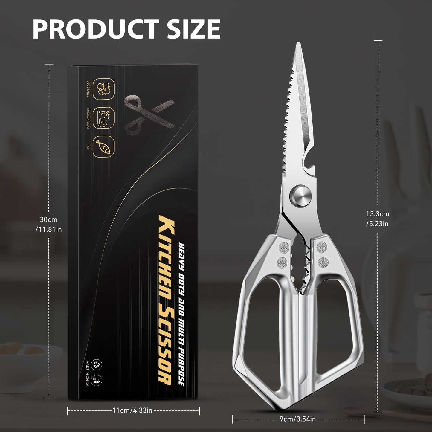 BALUCA Heavy Duty Kitchen Scissors All Purpose - Professional Stainless Steel Japanese Kitchen Shears for Food, Chicken Bones & Turkey | Dishwasher Safe, Sharp Meat & Poultry Scissors (Modern)