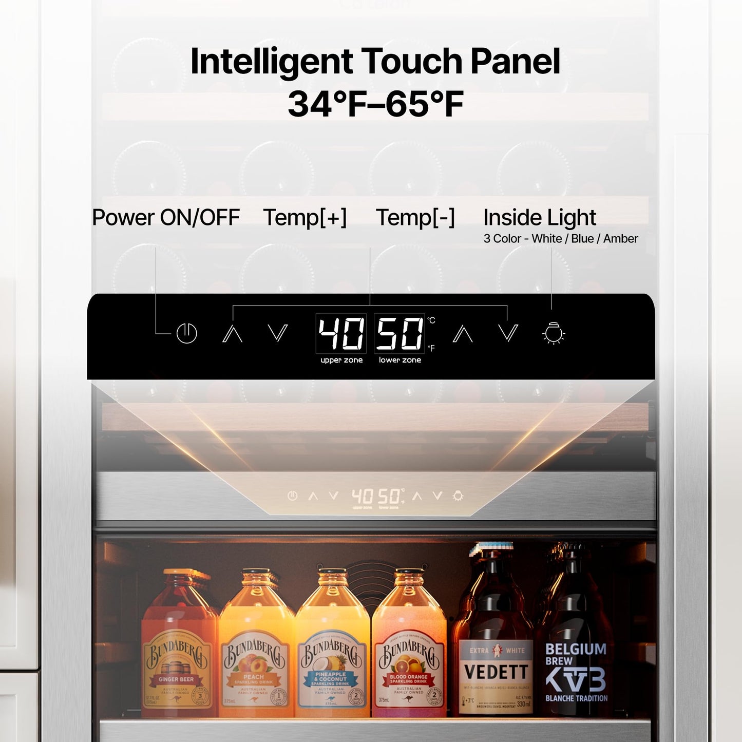 Ca'Lefort 24 Inch Wine Fridge, Dual Zone 90 Bottle Wine Cooler Refrigerator, 40-65°F Refrigerator with Glass Door, 3 LED Built-in/Freestanding Fridge for Bar/Kitchen/Resterant (Left-Hinged)