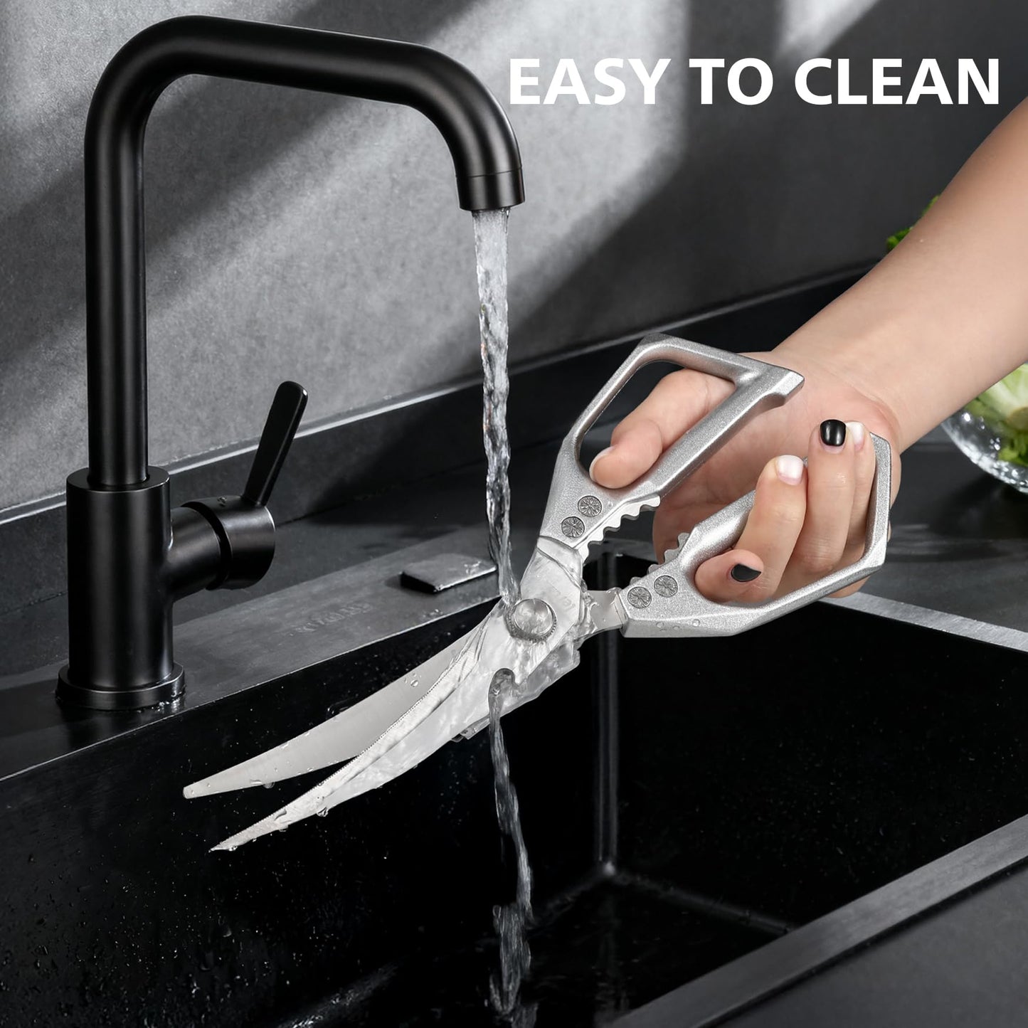 BALUCA Heavy Duty Kitchen Scissors All Purpose - Professional Stainless Steel Japanese Kitchen Shears for Food, Chicken Bones & Turkey | Dishwasher Safe, Sharp Meat & Poultry Scissors (Modern)