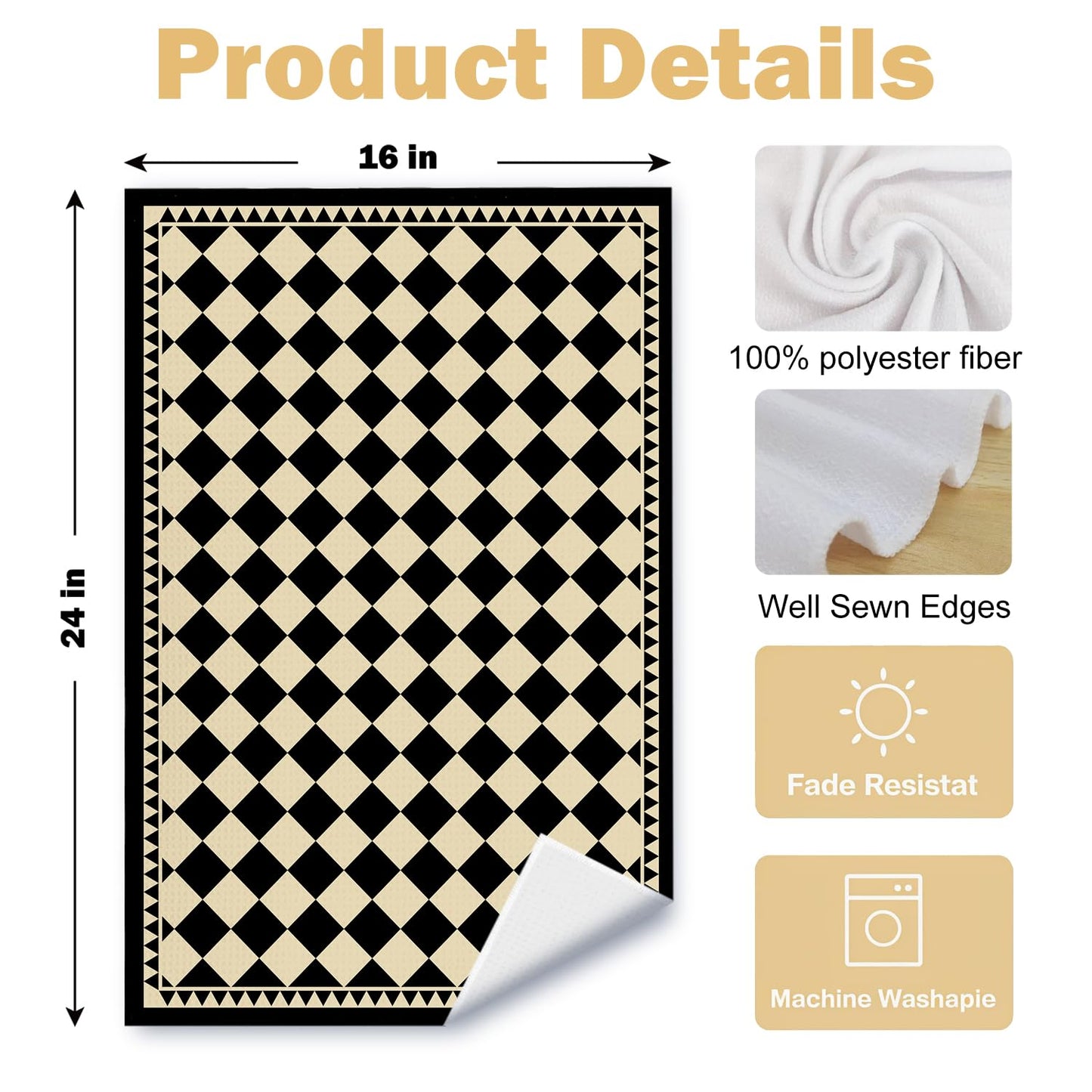 Beige and Black Moroccan Kitchen Towels, Boho Abstract Dish Tea Towels for Kitchen Decor, Retro Mid Century Modern Hand Towel for Bathroom Decor, 16x24 Inches