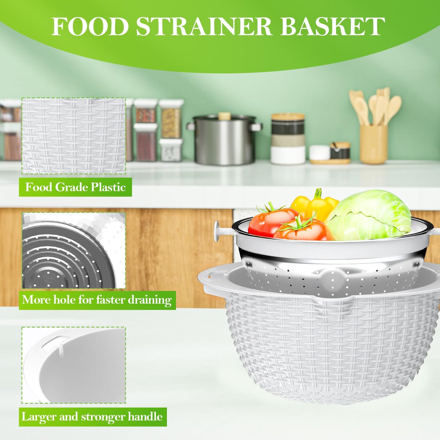 Over the Sink Colander - Strainers and Colanders - Stainless Steel Strainer - Expandable Sink Colander with Rubber Grip for Strain, Drain, Rinse Fruits, Vegetables, Home Kitchen Essentials