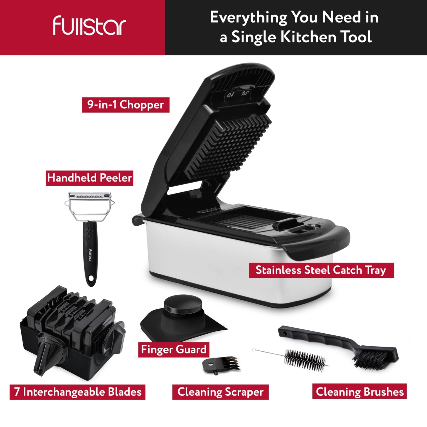 Fullstar The Original Pro Chopper - Vegetable Chopper and Spiralizer, Food Chopper with Container, Fruit Slicer, Kitchen Gadgets & Accessories, Home Essentials (4 in 1, White)