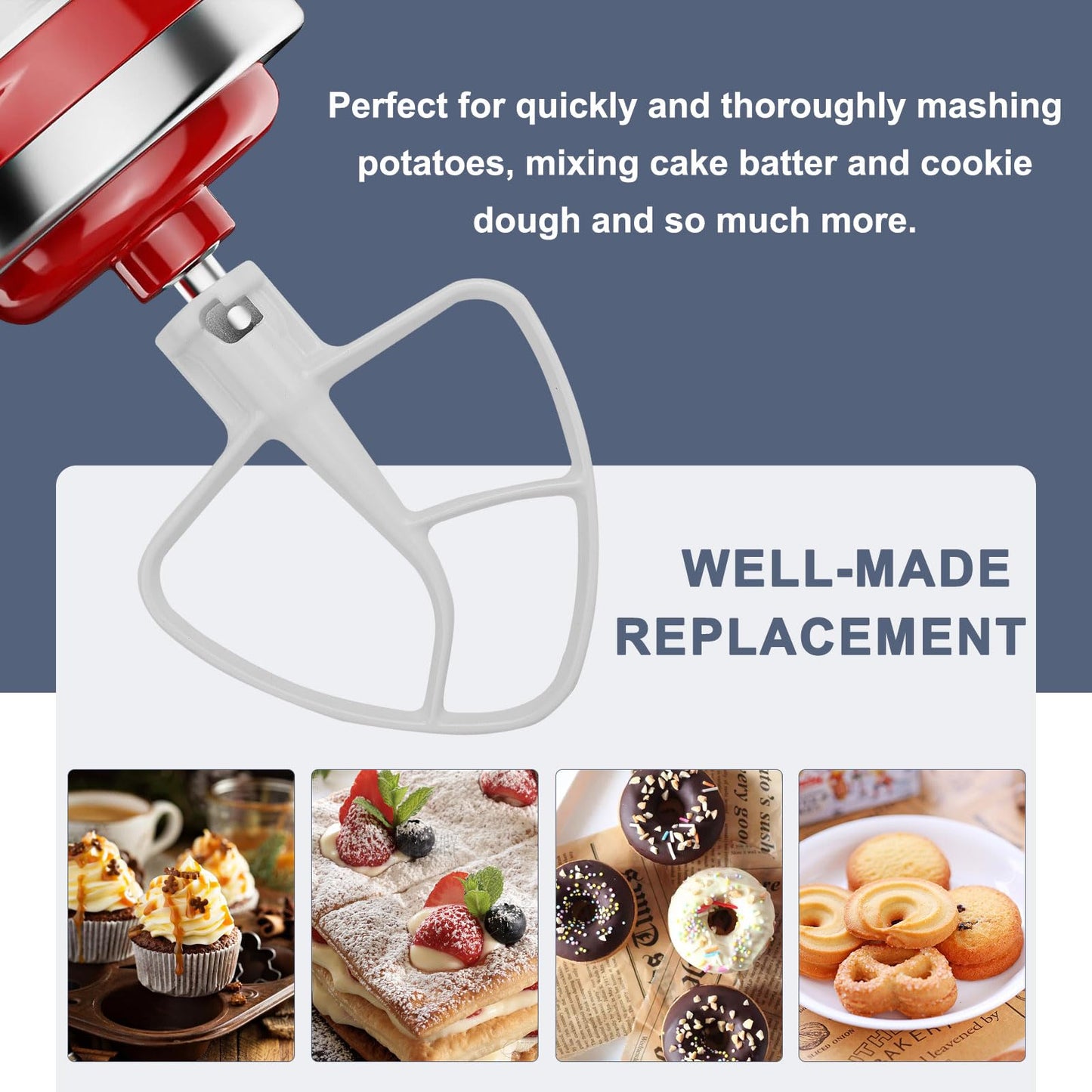 Stainless Steel Flat Beater for Kitchen Aid 4.5-5 Qt Tilt Head Mixers, Compatible Kitchenaid Paddle Attachment for Stir all of Mixtures|Durable and Heavy Duty Replacement