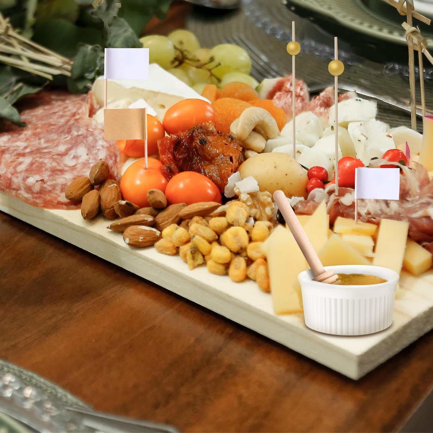 Charcuterie Boards Accessories(29 PCS) Cheese Spreaders for Charcuterie Board Mini Serving Spoon Fork Tongs Blank Toothpick Flags Bowl