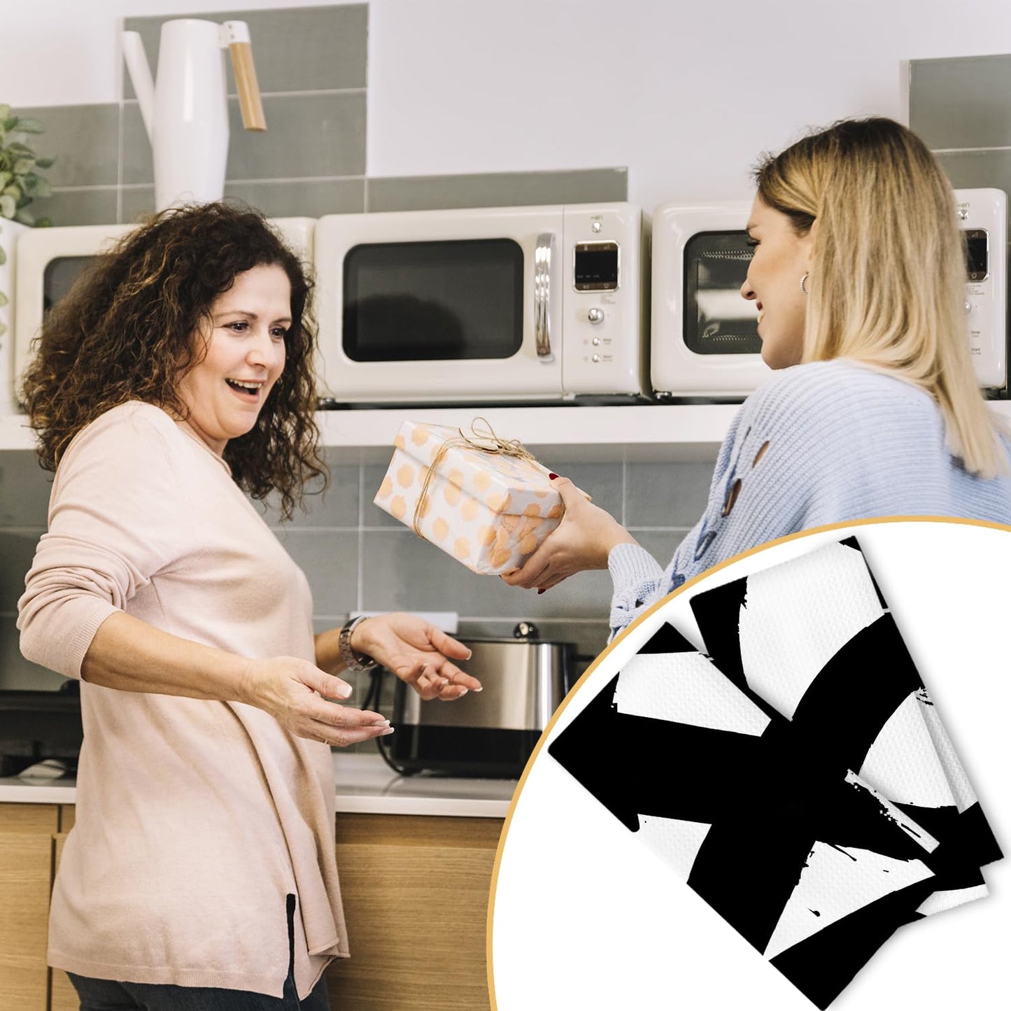 Beige and Black Moroccan Kitchen Towels, Boho Abstract Dish Tea Towels for Kitchen Decor, Retro Mid Century Modern Hand Towel for Bathroom Decor, 16x24 Inches