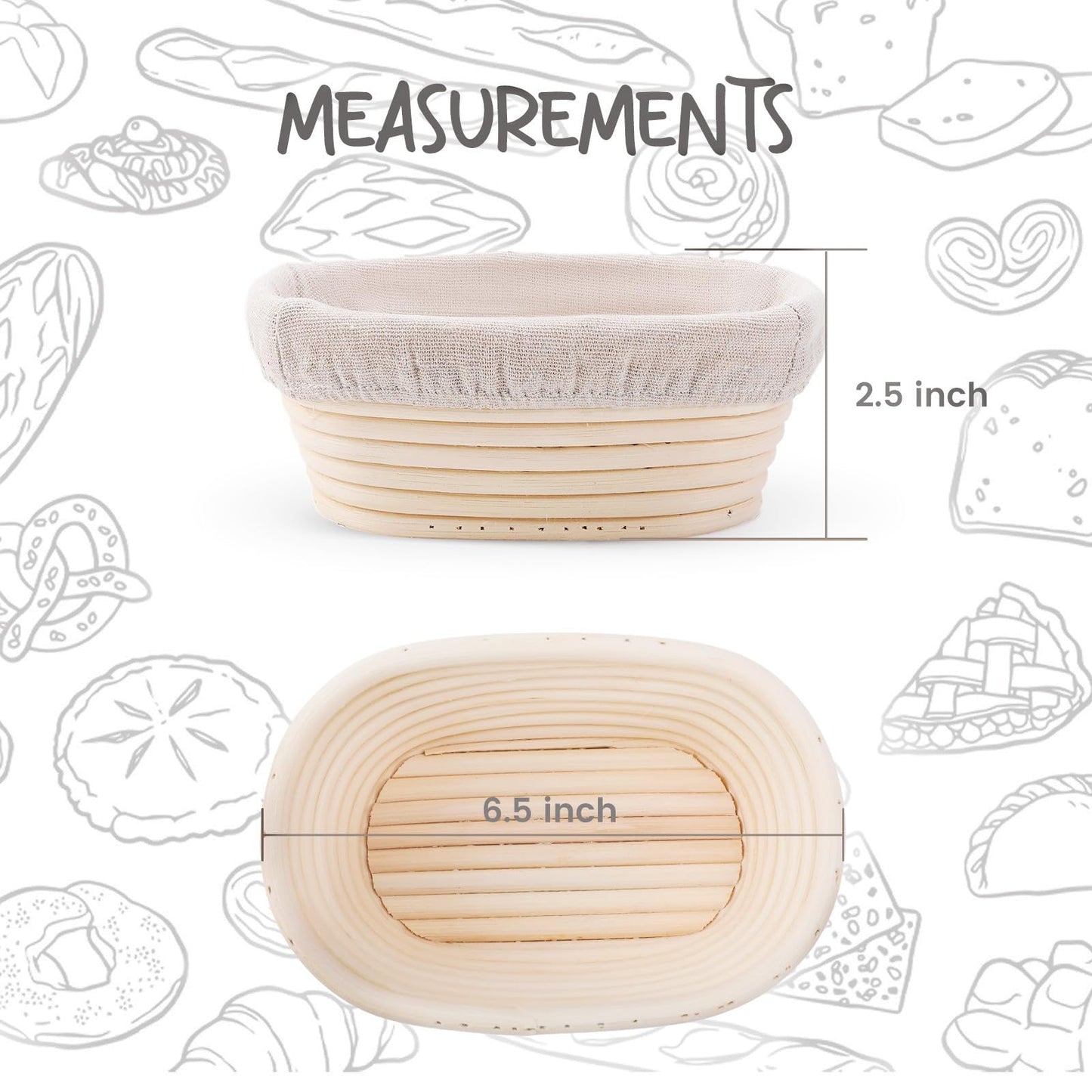 Bread Proofing Baskets Set of 2 10 inch Oval Shaped Dough Proofing Bowls w/Liners Perfect for Professional & Home Sourdough Bread Baking