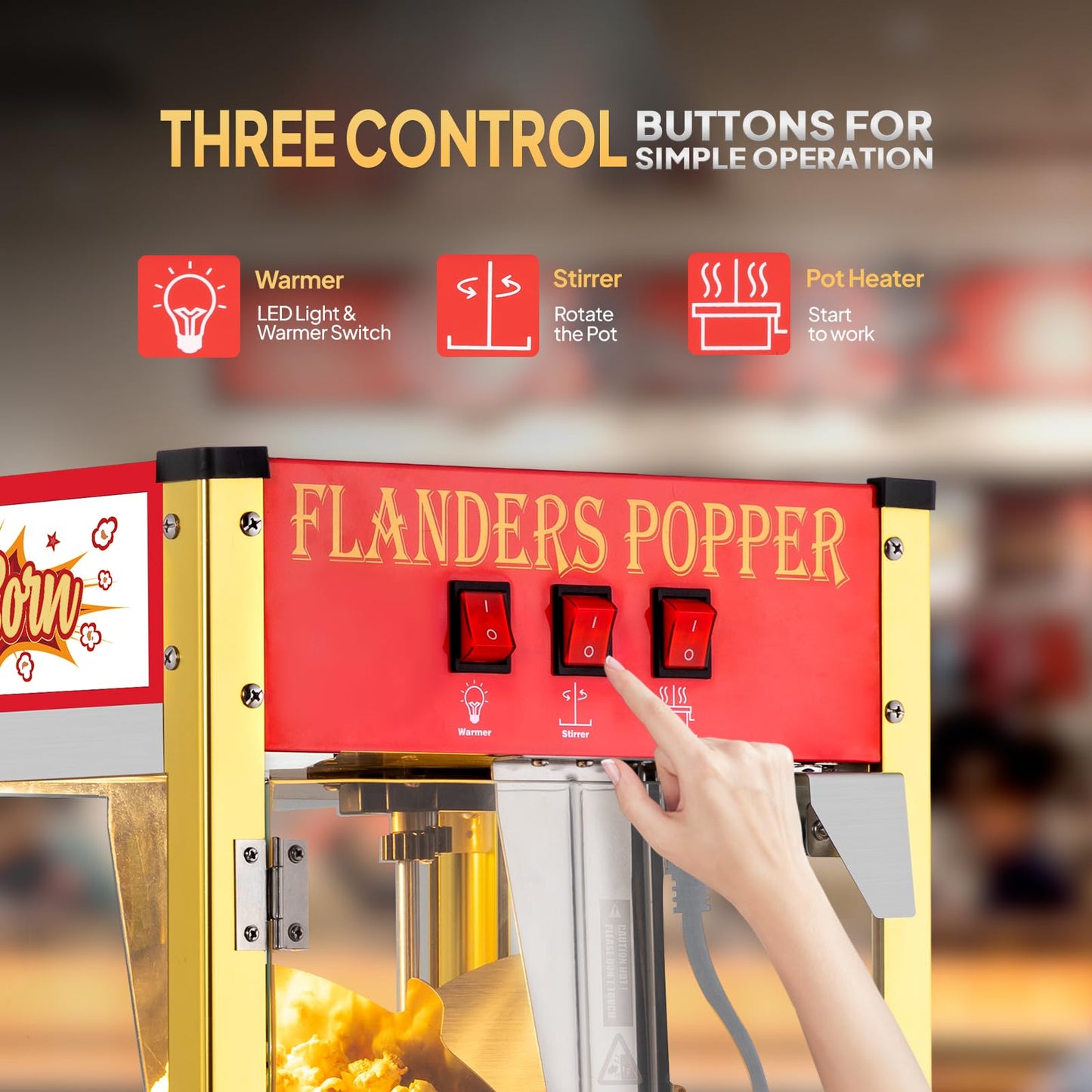 ROVSUN Popcorn Machine with 8 Ounce Kettle Makes Up to 32 Cups, Commercial Popcorn Machine Countertop Popcorn Maker w/Stainless Steel Scoop, Oil Spoon & 3 Popcorn Cups for Home Movie Theater, ETL