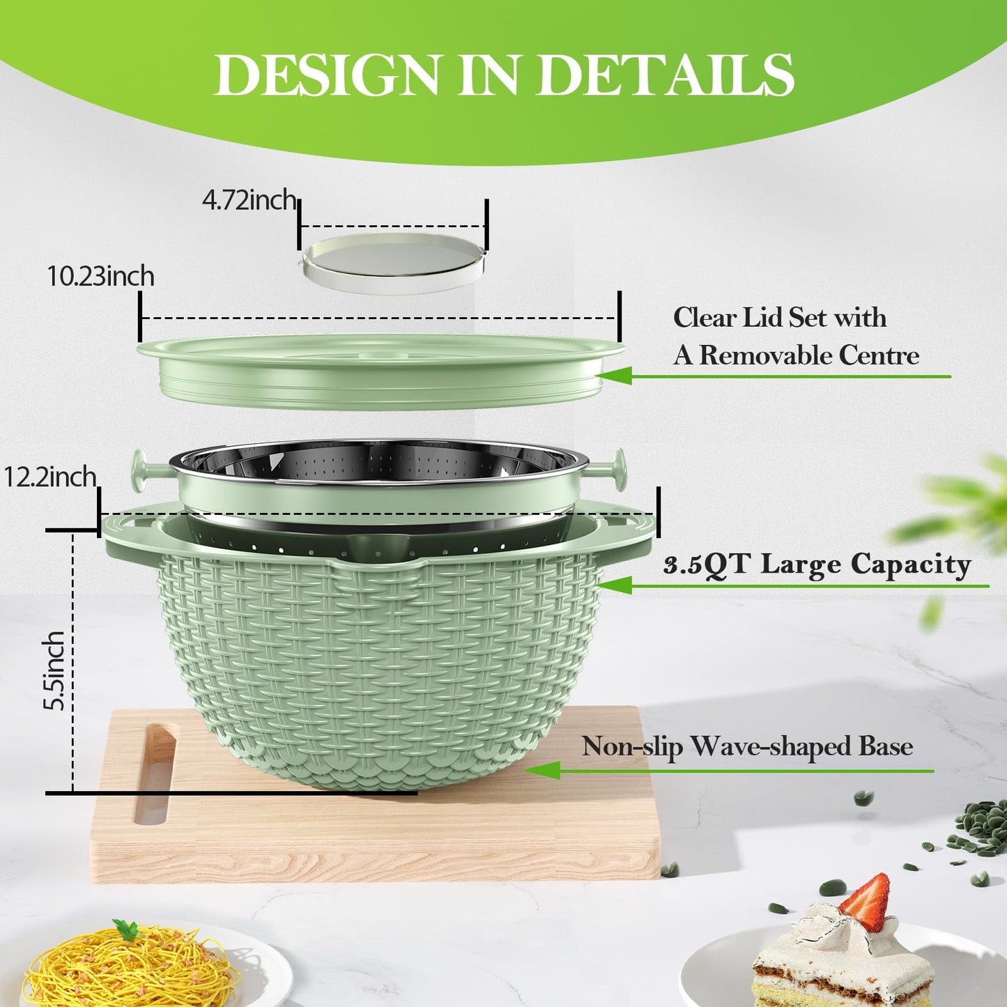 Over the Sink Colander - Strainers and Colanders - Stainless Steel Strainer - Expandable Sink Colander with Rubber Grip for Strain, Drain, Rinse Fruits, Vegetables, Home Kitchen Essentials