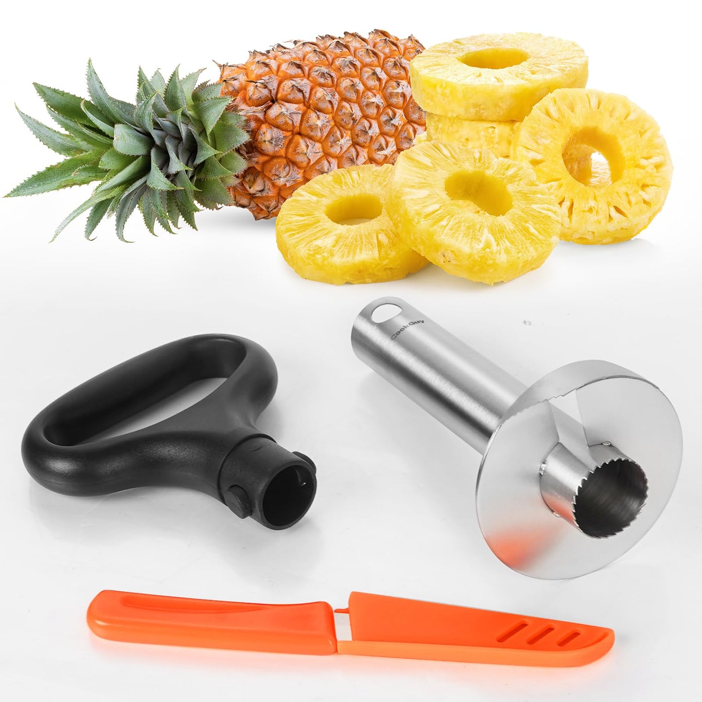 Cook Guy Hollow Handle Pineapple Corer and Slicer Set - Features Reinforced Stainless Steel Pineapple Cutter and Fruit Knife - Effortless Core Removal and Slicing Tool