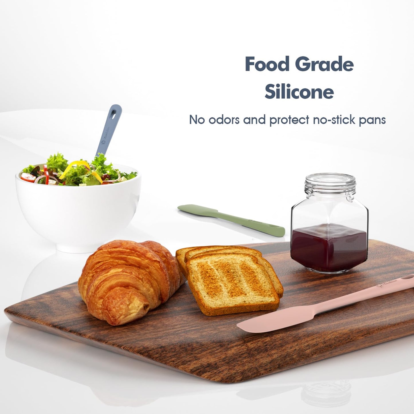 5 Pieces Silicone Spatula Set, Food Grade Rubber Spatula, Upgrade Strong Handle with Ergonomic Grip, Heat Resistant Up to 600°F for Nonstick Cookware, Cooking