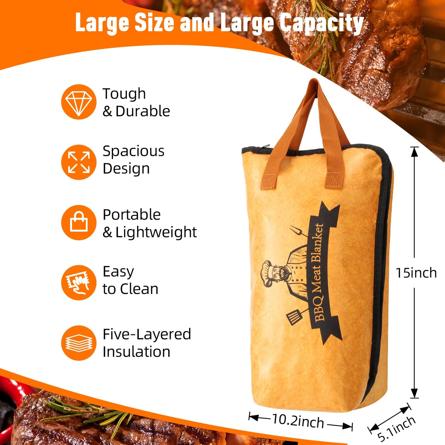 21in BBQ Blanket for Resting Meat- Smoking Meat Insulated Bag for Brisket/Beef/Pork Shoulder/Turkey- Christmas Stocking Stuffers Birthday Anniversary Retirement Smoker Accessories Gift for Men Him Dad