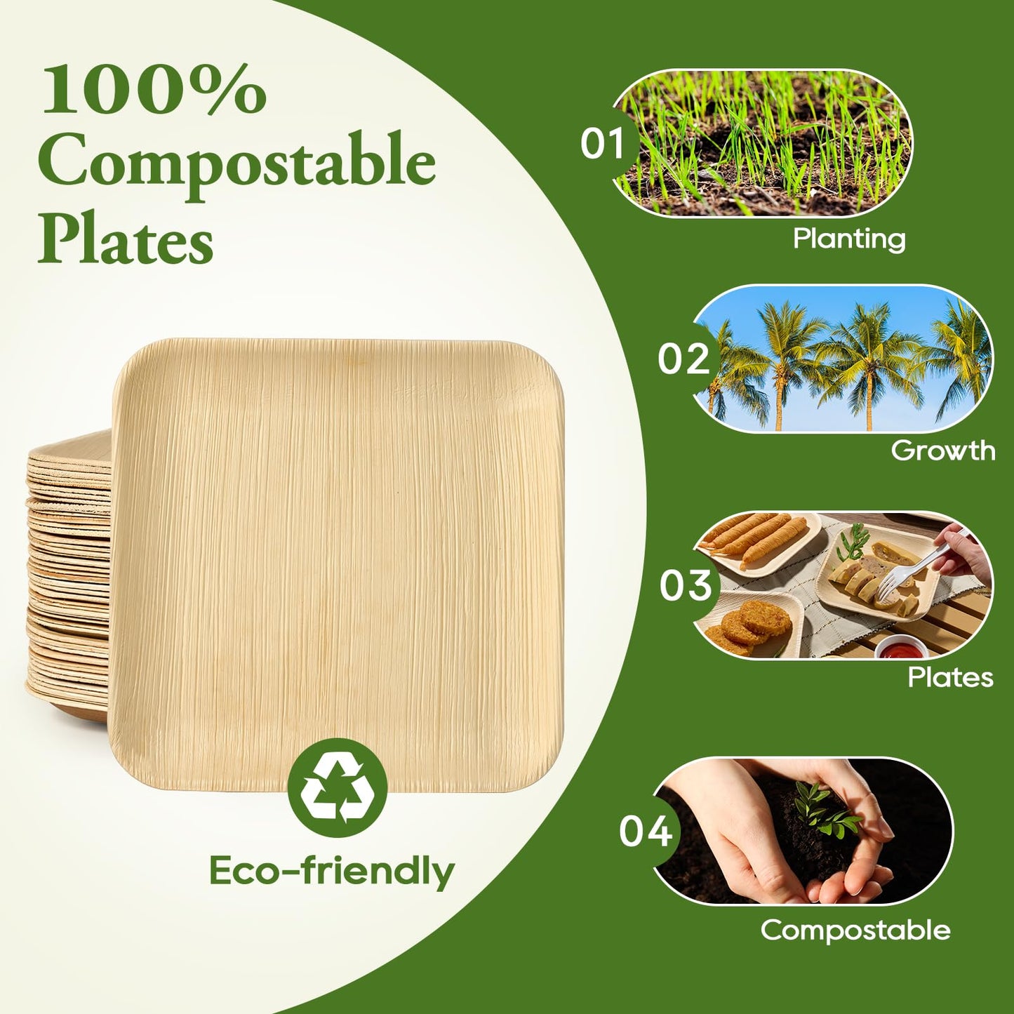 ECOLipak 6 Inch Compostable Palm Leaf Plate Like Bamboo Plate, 100 Pack Disposable Biodegradable Plates Suitable for Party, Dinner