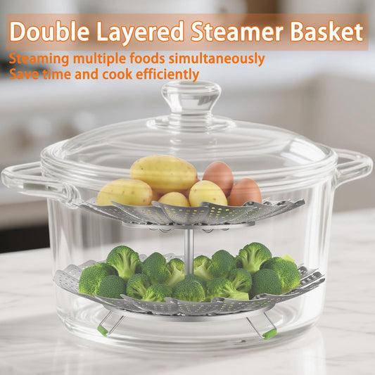 Vegetables Steamer for Cooking,Stainless Steel Veggie Steamer Basket - Folding