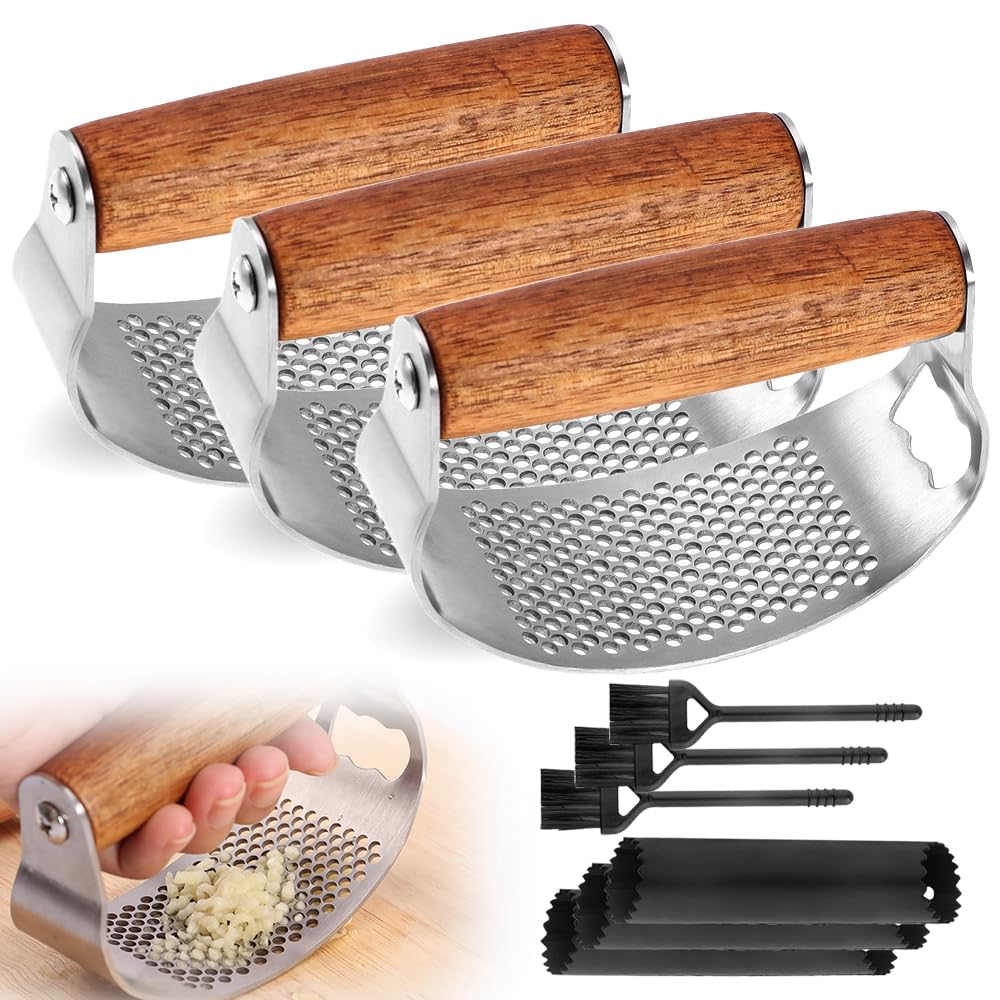 Stainless Steel Garlic Presser, 2025 Upgraded Rocker Professional Garlic Press, Ergonomic Garlic Crusher for Home Kitchen Use, Heavy Duty Mincer Tool Garlic Chopper Garlic Presser Mincer (1)