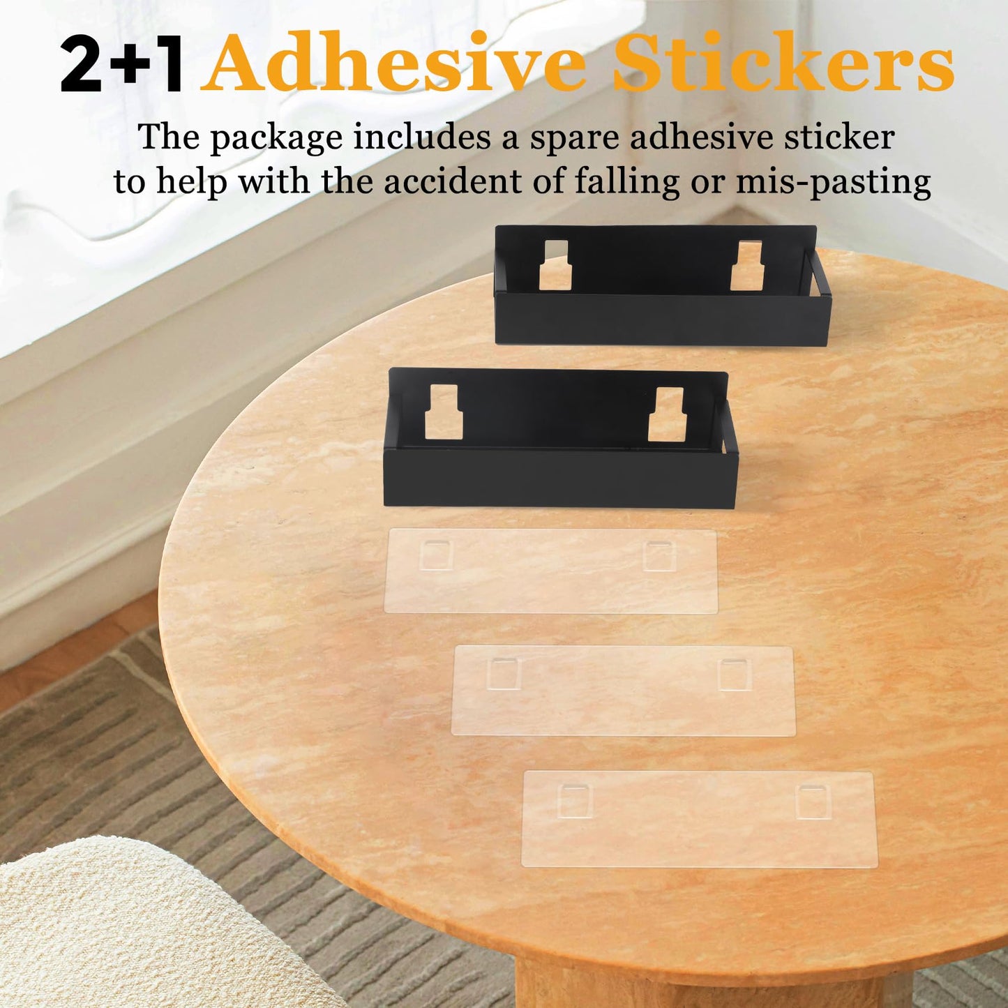 Kitchen Spice Rack for Wall: 2 Packs Black Adhesive Spice Racks Wall Mount - 11.8" Large Hanging Storage Organizer Cabinet Without Drilling for Work Room Bathroom Shelves