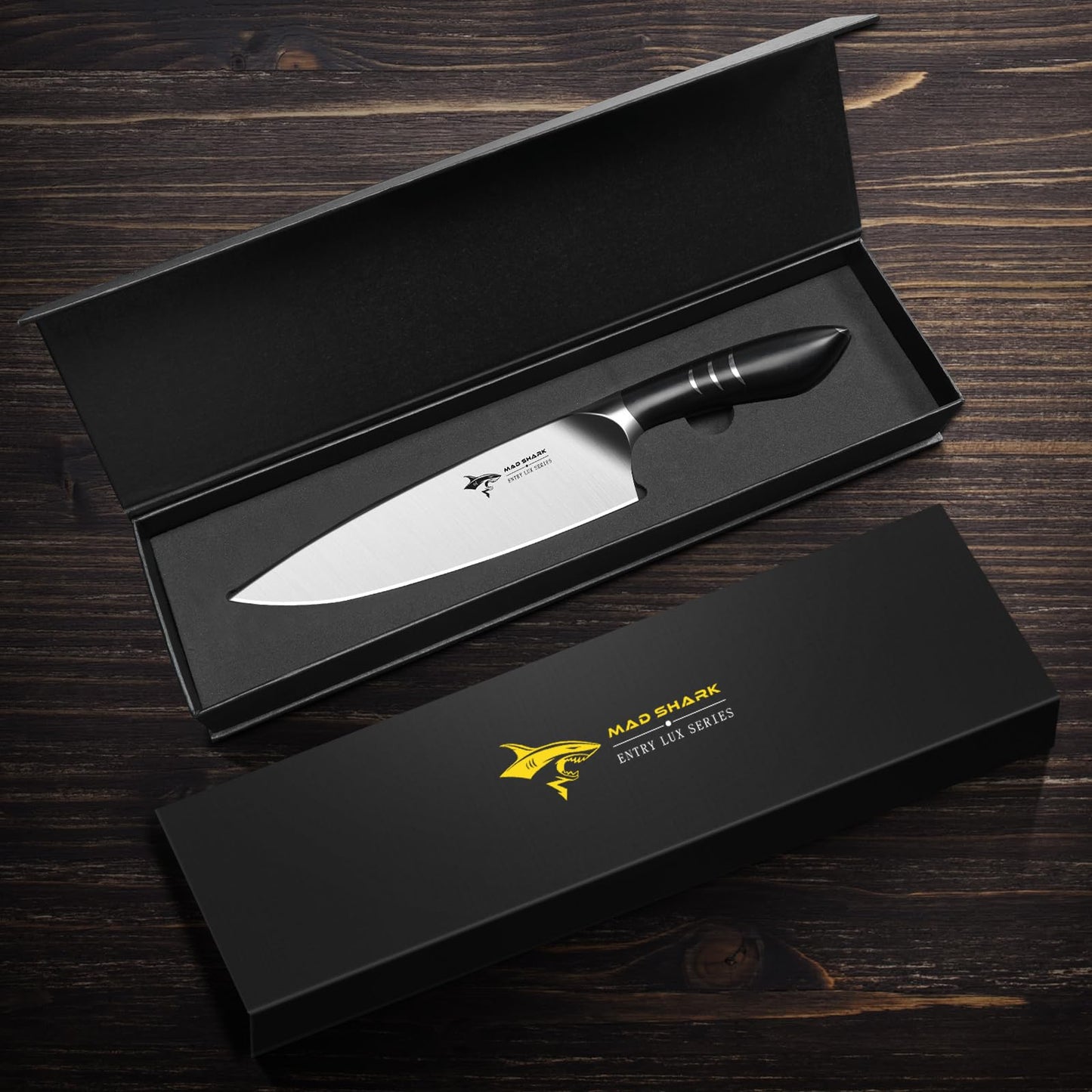 MAD SHARK Chef Knife 8 inch Chopping Knife High Carbon Stainless Steel Shark Chef's Knives with Ergonomic Handle, Cooking Knife with Gift Box, Birthday Gifts for Mom/Dad, Black