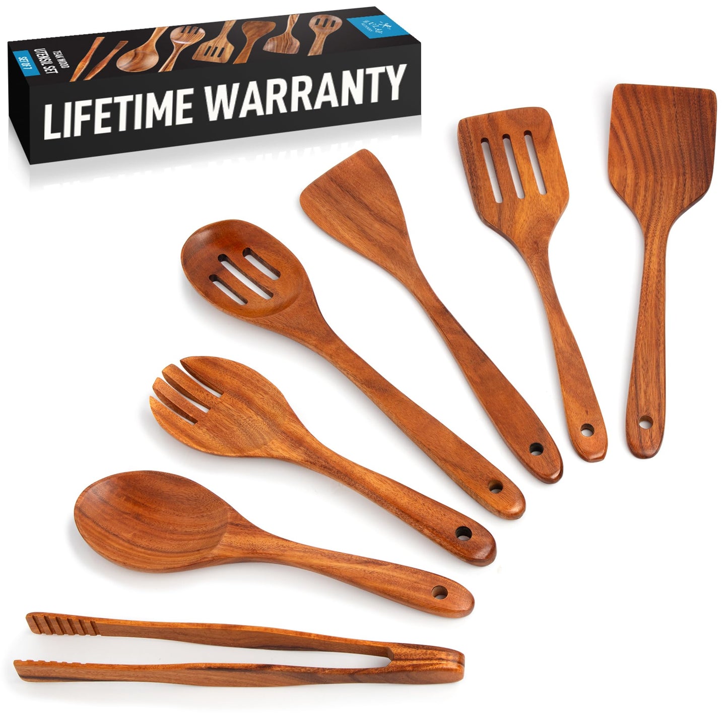 Zulay Kitchen 9.4" Teak Wooden Cooking Spoon – Durable, Non-Stick Wooden Utensil for Cooking, Stirring, Mixing & Serving – Heat-Resistant, Smooth Finish Kitchen Spoon for Nonstick Cookware