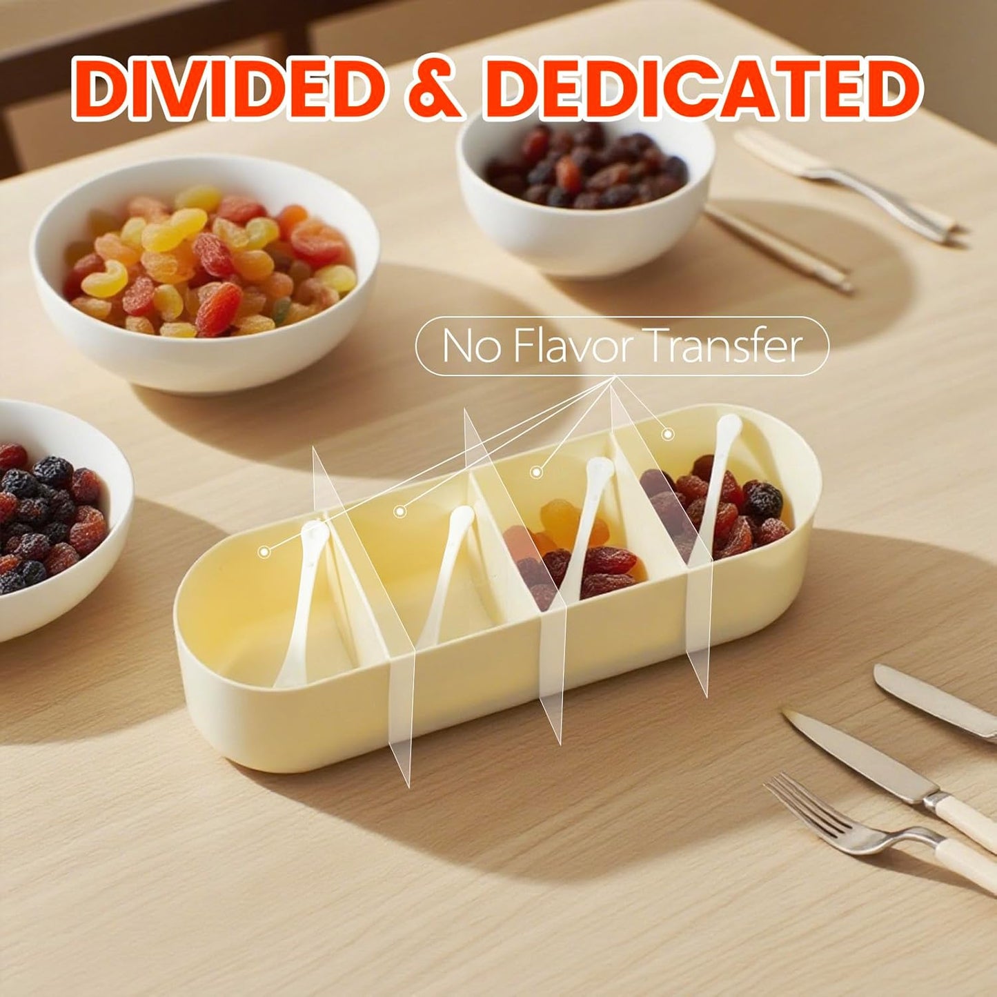 Clear Seasoning Box with 4 Compartments - Spice Organizer with Lids and Spoons - Condiment Container Set for Salt, Sugar, Pepper, and More - Countertop Spice Storage