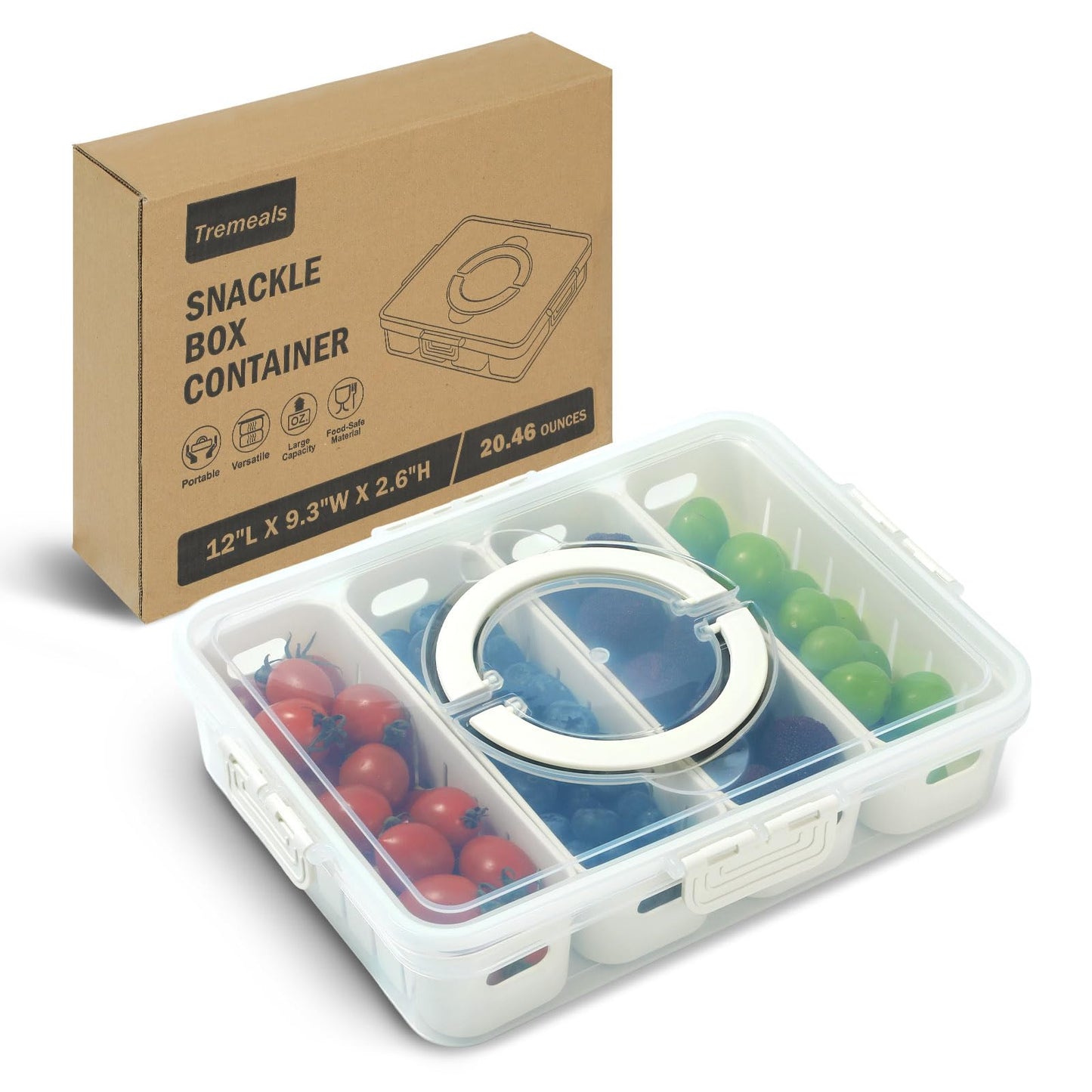 Divided Serving Tray for Candy, Condiment, Fruits and Nuts - Dishwasher Safe Snackle Box Container with Lid - Portable Charcuterie Board for Parties, Picnics, Travel and On-the-Go Snacking (6 Cups)