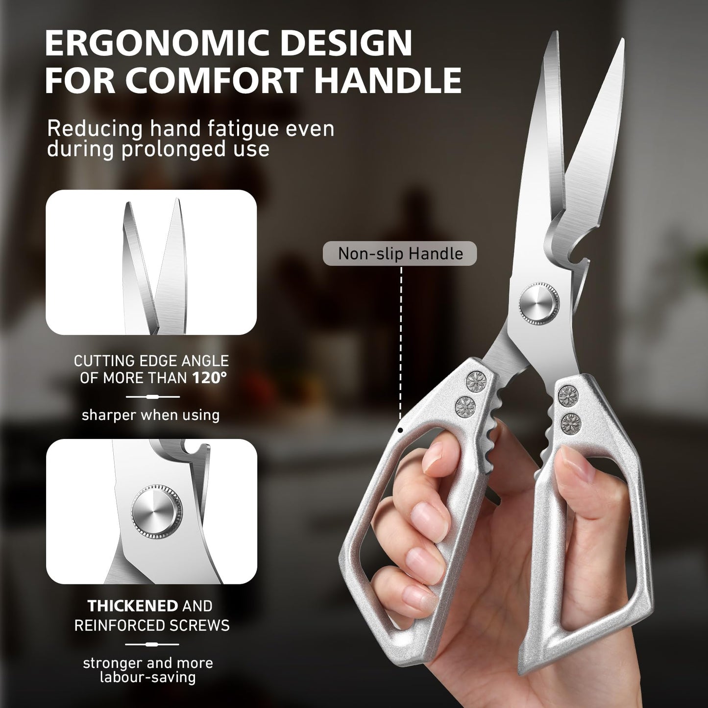 BALUCA Heavy Duty Kitchen Scissors All Purpose - Professional Stainless Steel Japanese Kitchen Shears for Food, Chicken Bones & Turkey | Dishwasher Safe, Sharp Meat & Poultry Scissors (Modern)