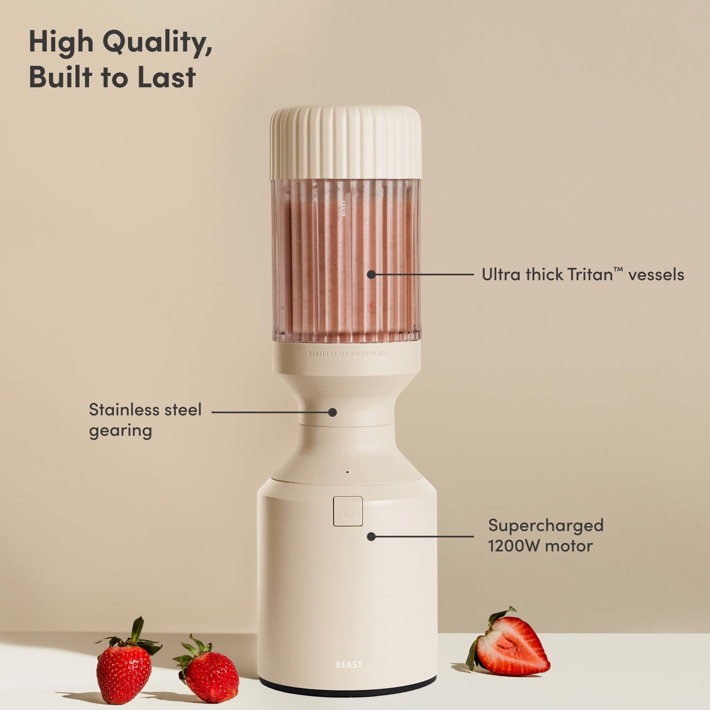 Beast Mega 1200 Plus | Premium Countertop Blender | Smoothies, Shakes, Sauces, Dips, Soups | Blends Ice and Frozen Fruit | XL Vessel | With Extra Vessels, Straw System | (Charcoal, 120V)