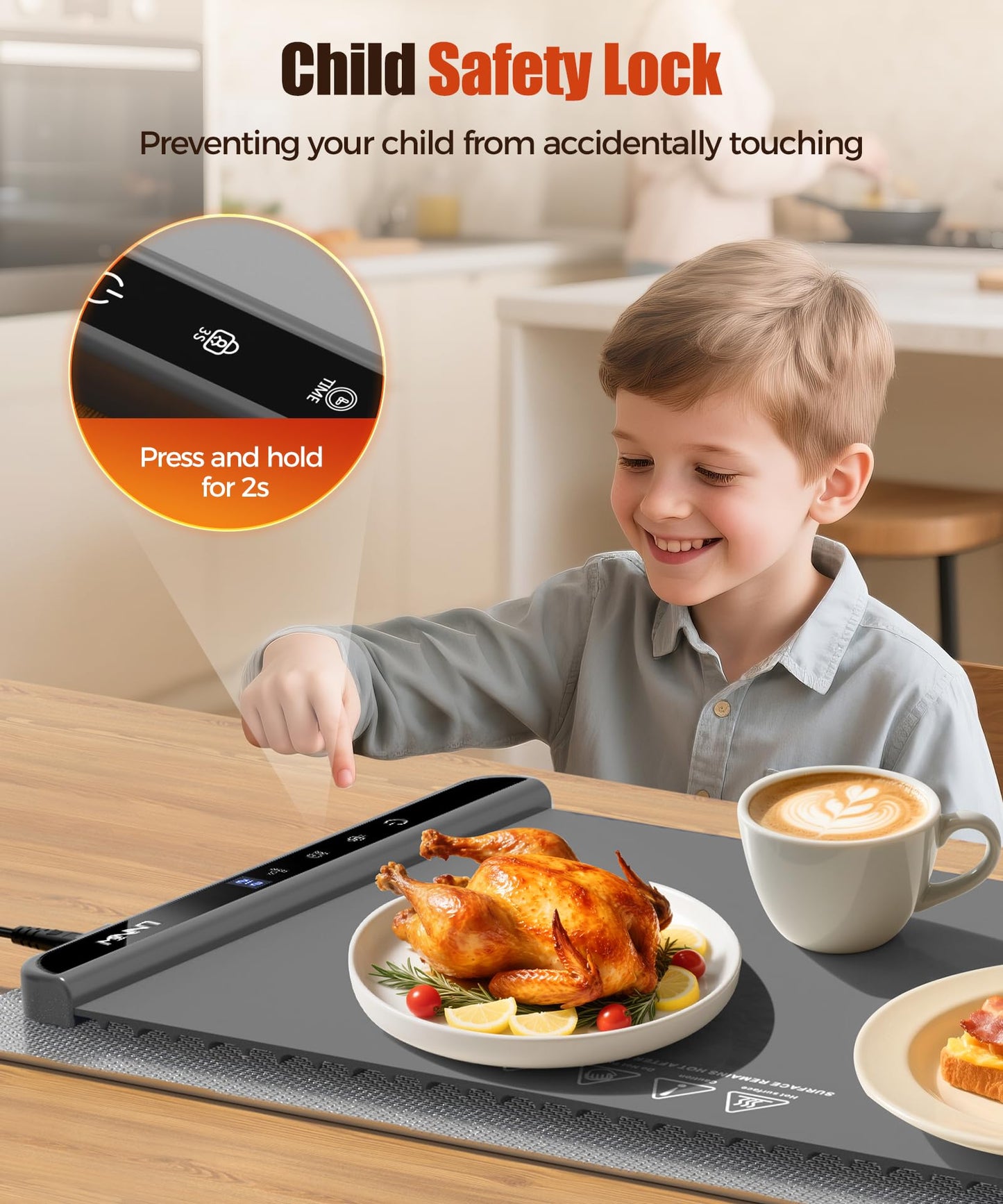 Food Warming Mat with Heat-Resistant Pad, 26X15 Inch, 6 Temperature & 6 Timer Settings, Child Lock Safety,Food Warmer Chafing Dishes for Buffet,Gatherings,Parties,Everyday Use